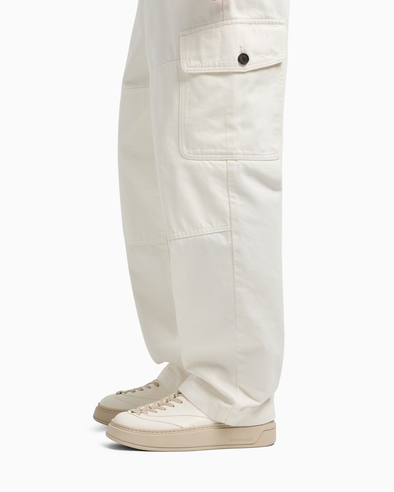 Denim-effect twill cargo trousers with belt Slide 5