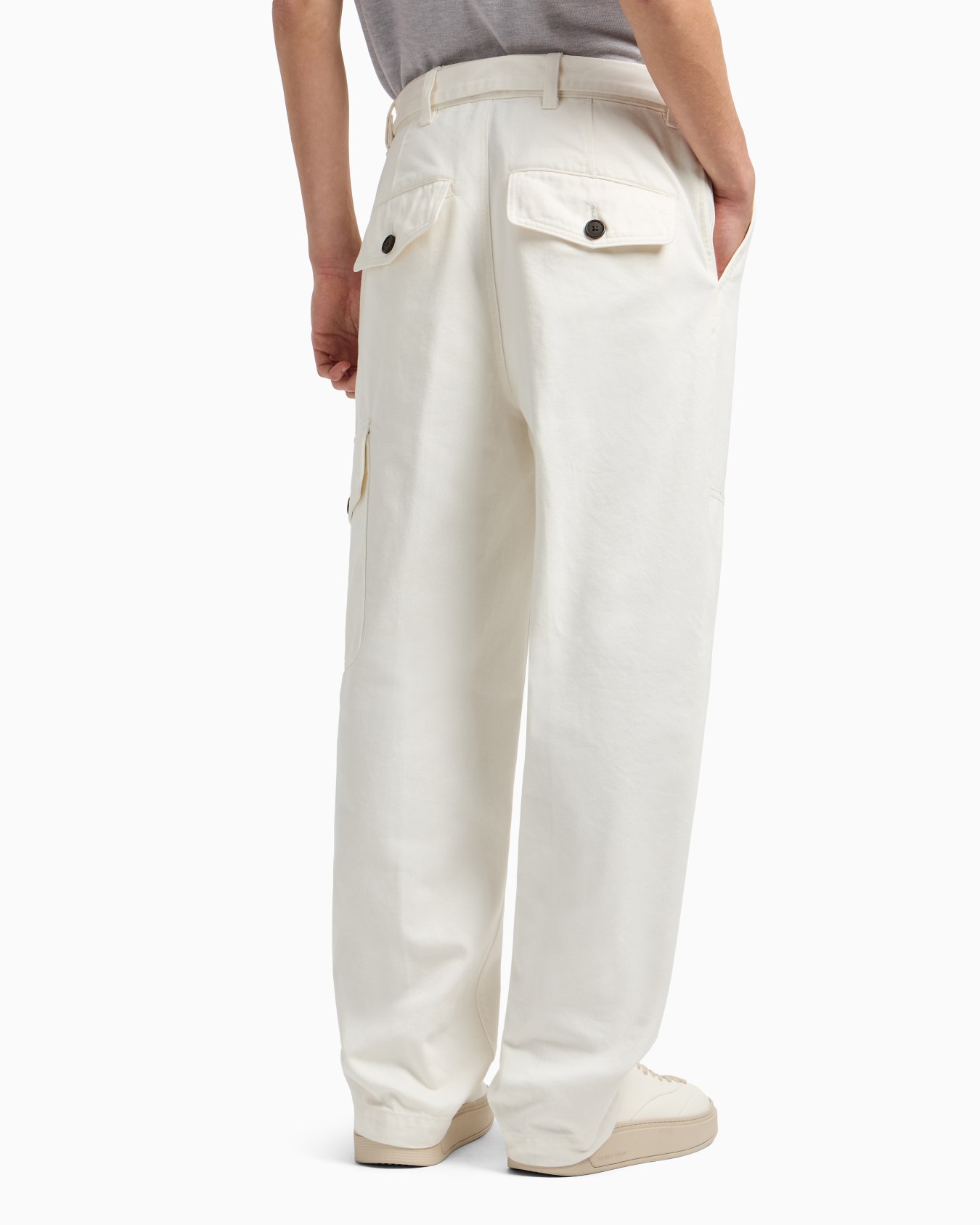 Denim-effect twill cargo trousers with belt Slide 3