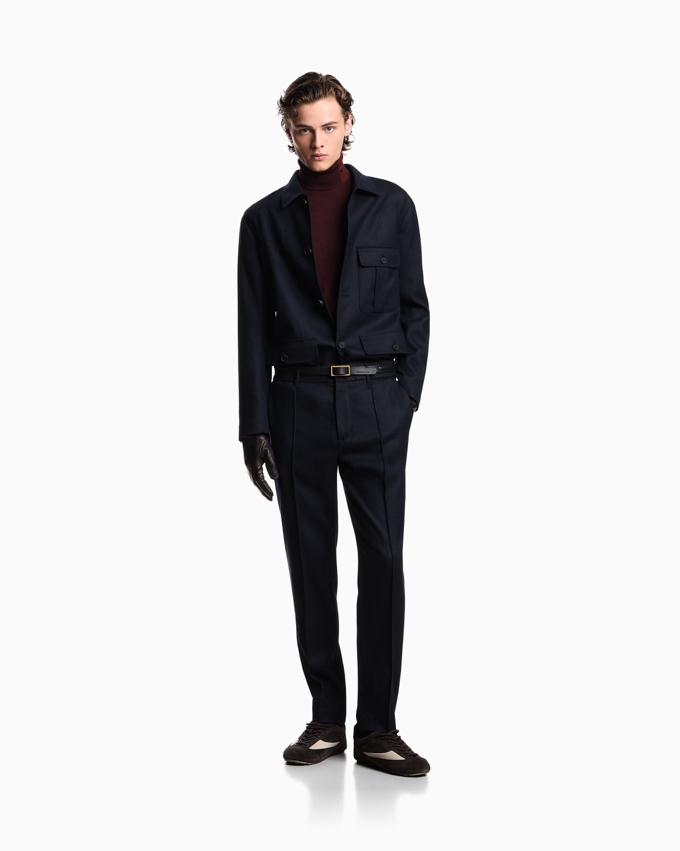 Stretch-twill virgin-wool trousers with ribbing Slide 1