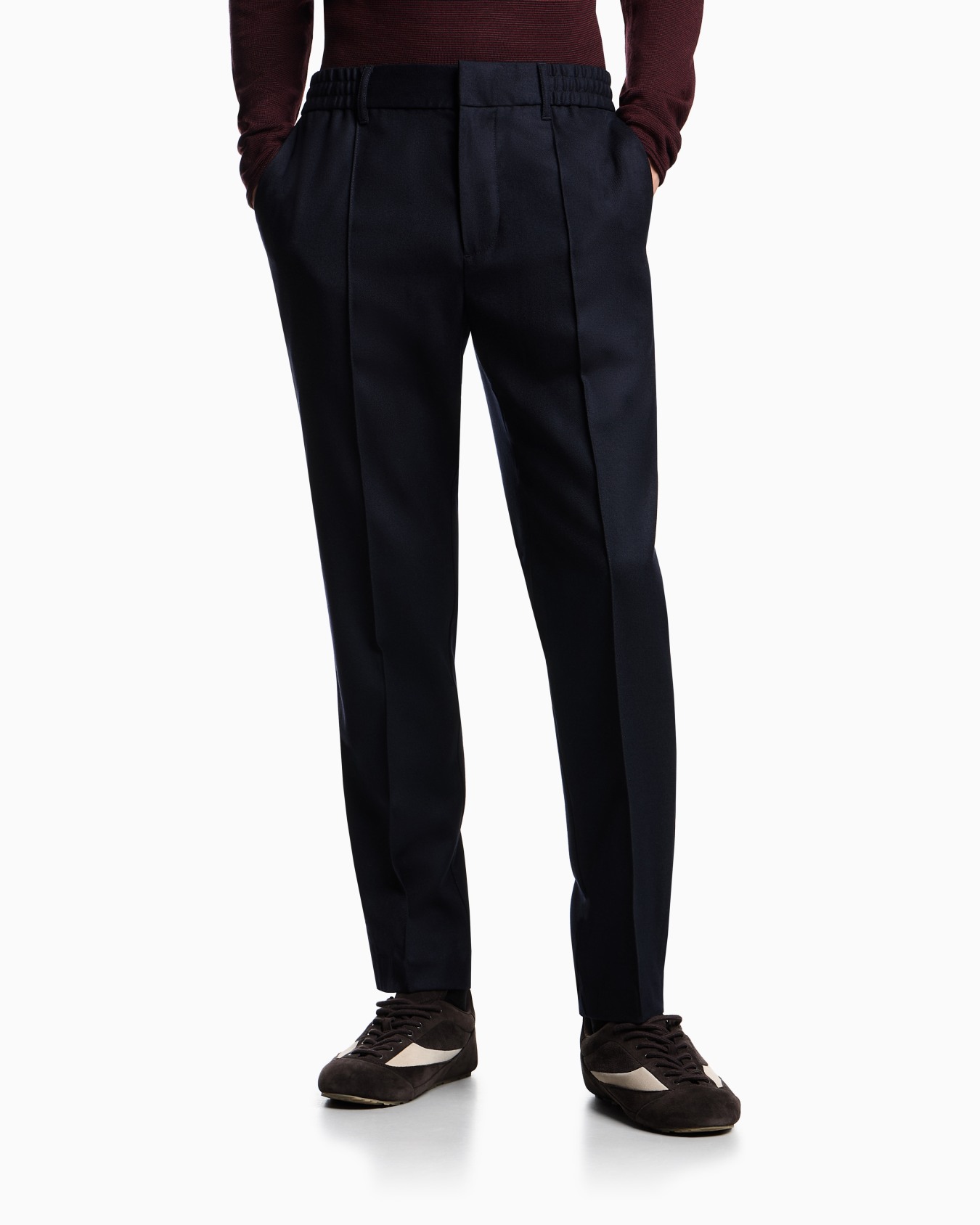 Stretch-twill virgin-wool trousers with ribbing Slide 3