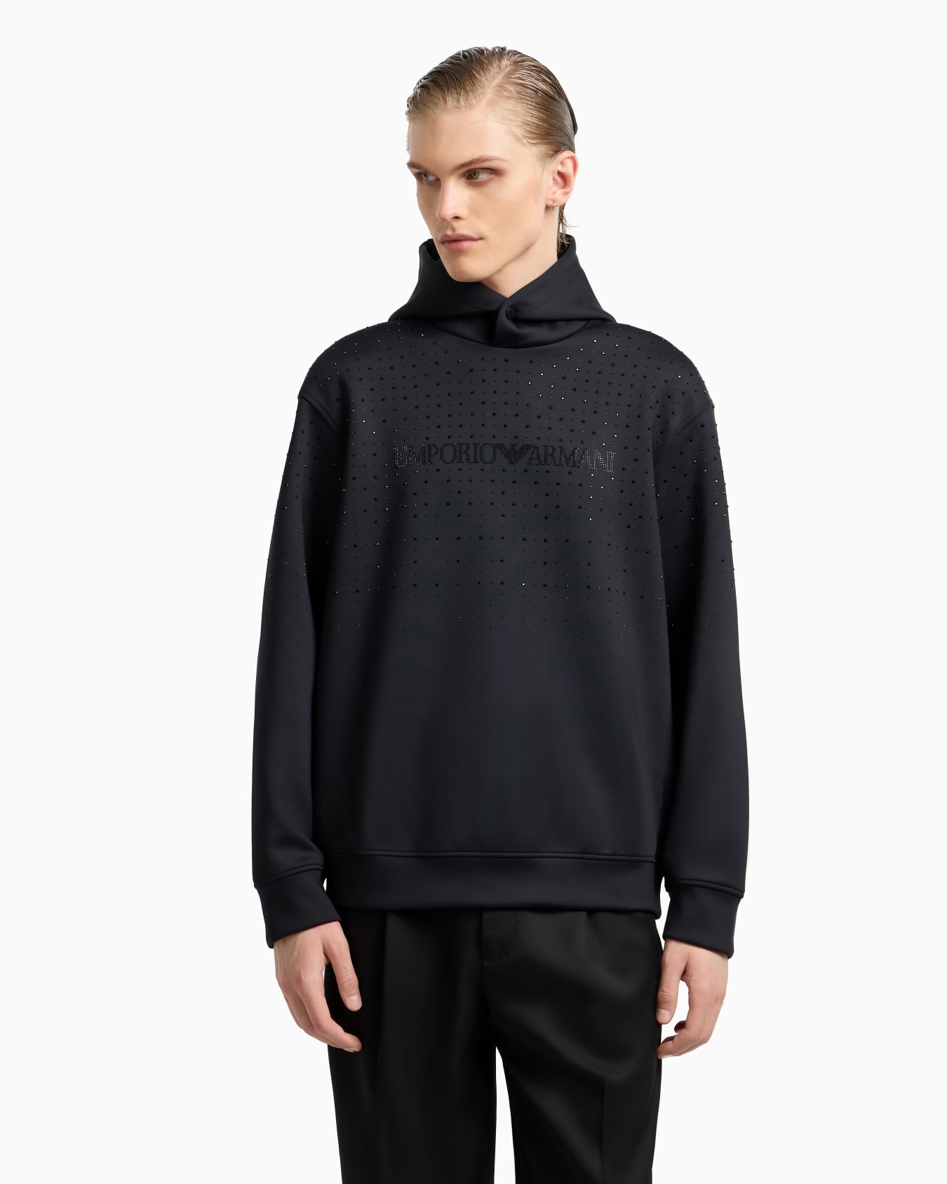 Clubwear double-jersey hooded sweatshirt with rhinestones Slide 4