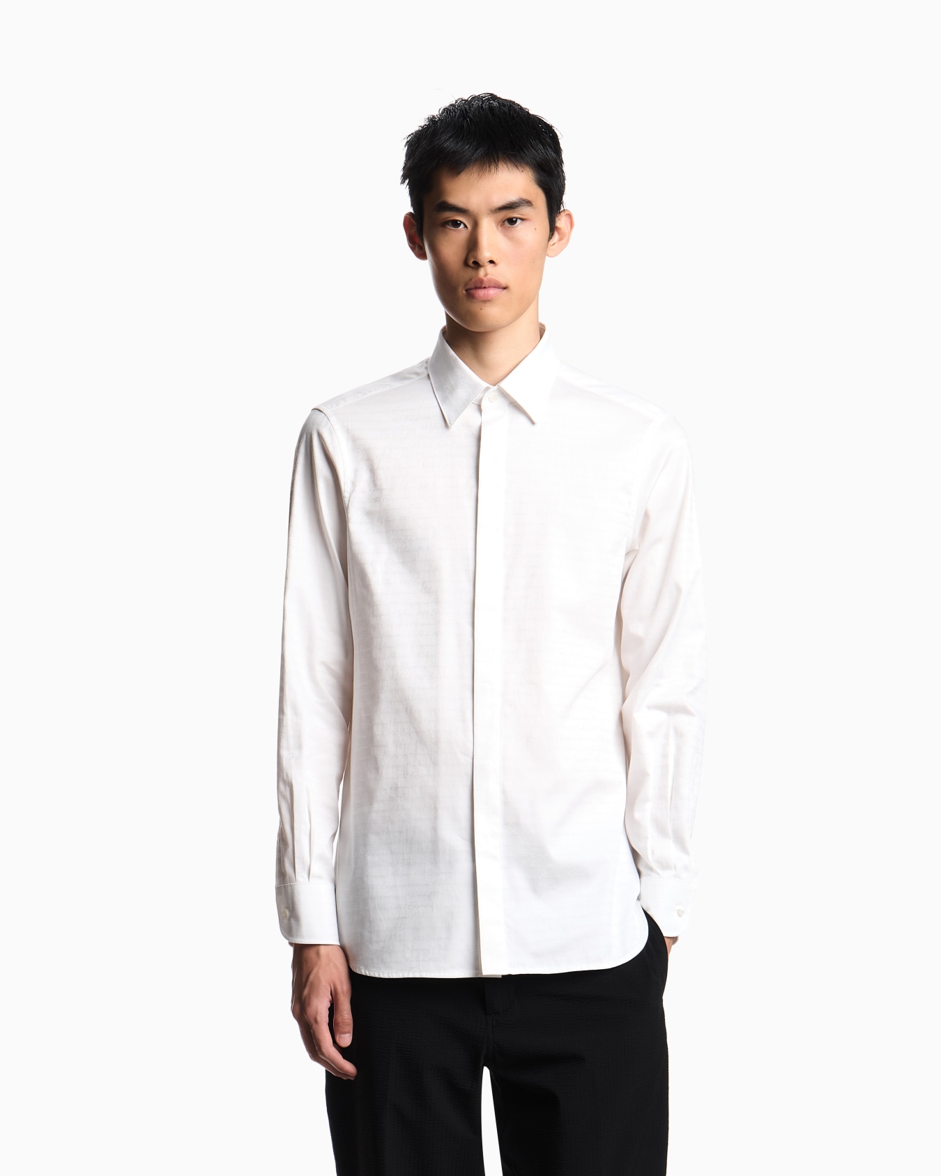Cotton shirt with all-over jacquard logo Slide 3