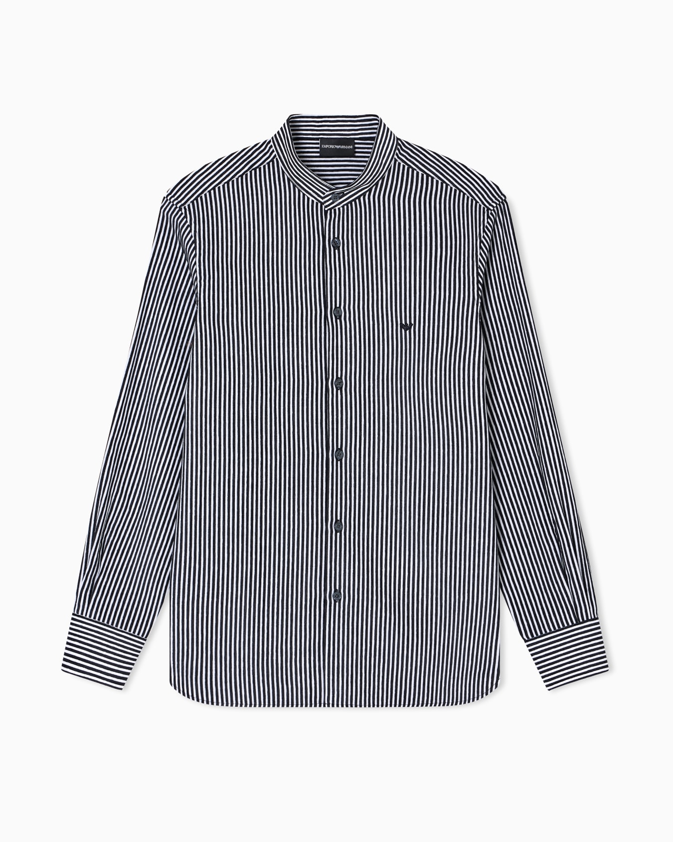 Chenille shirt with a guru collar with a striped motif Slide 0