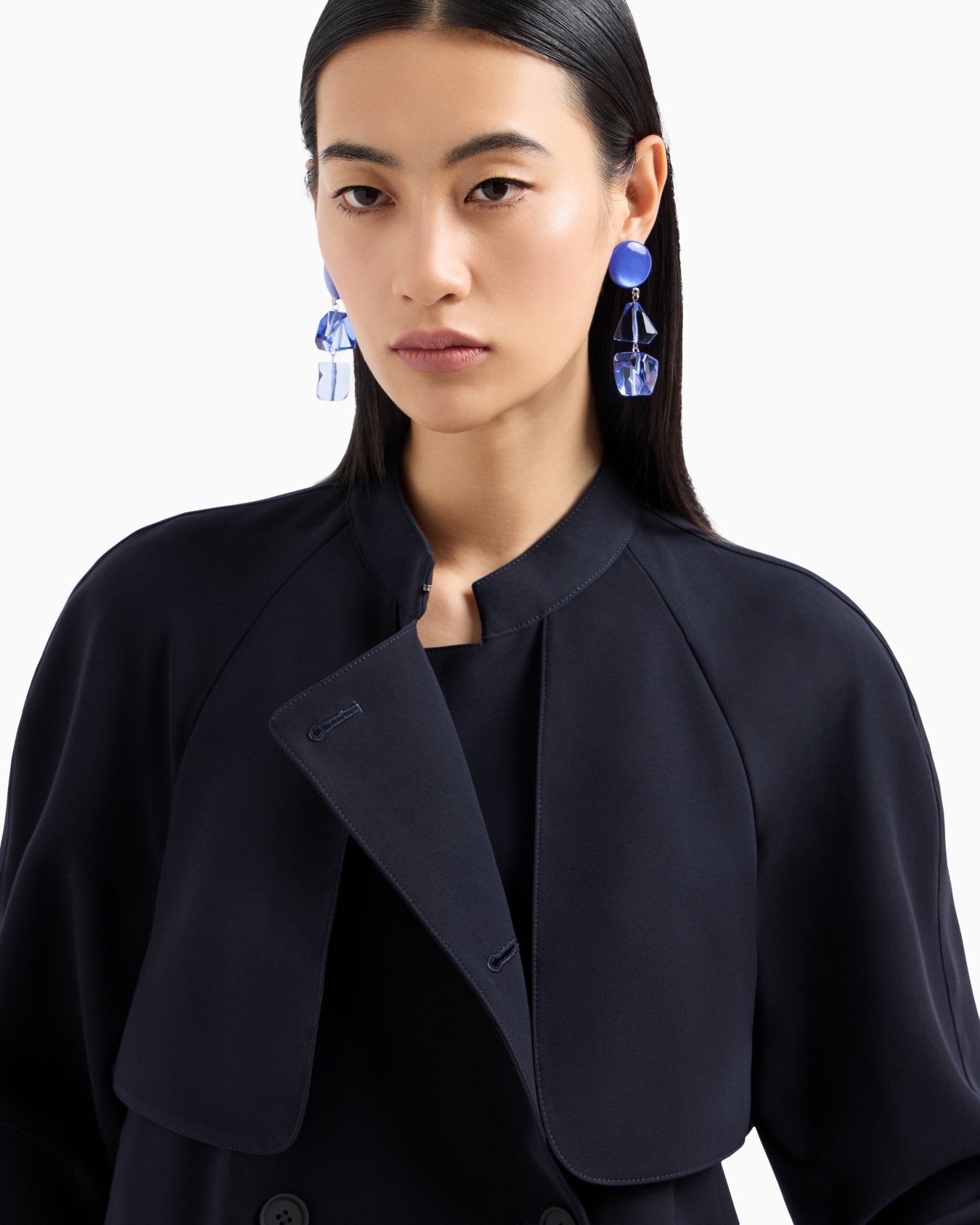 Double-breasted jacket in technical cady with a guru collar Slide 4