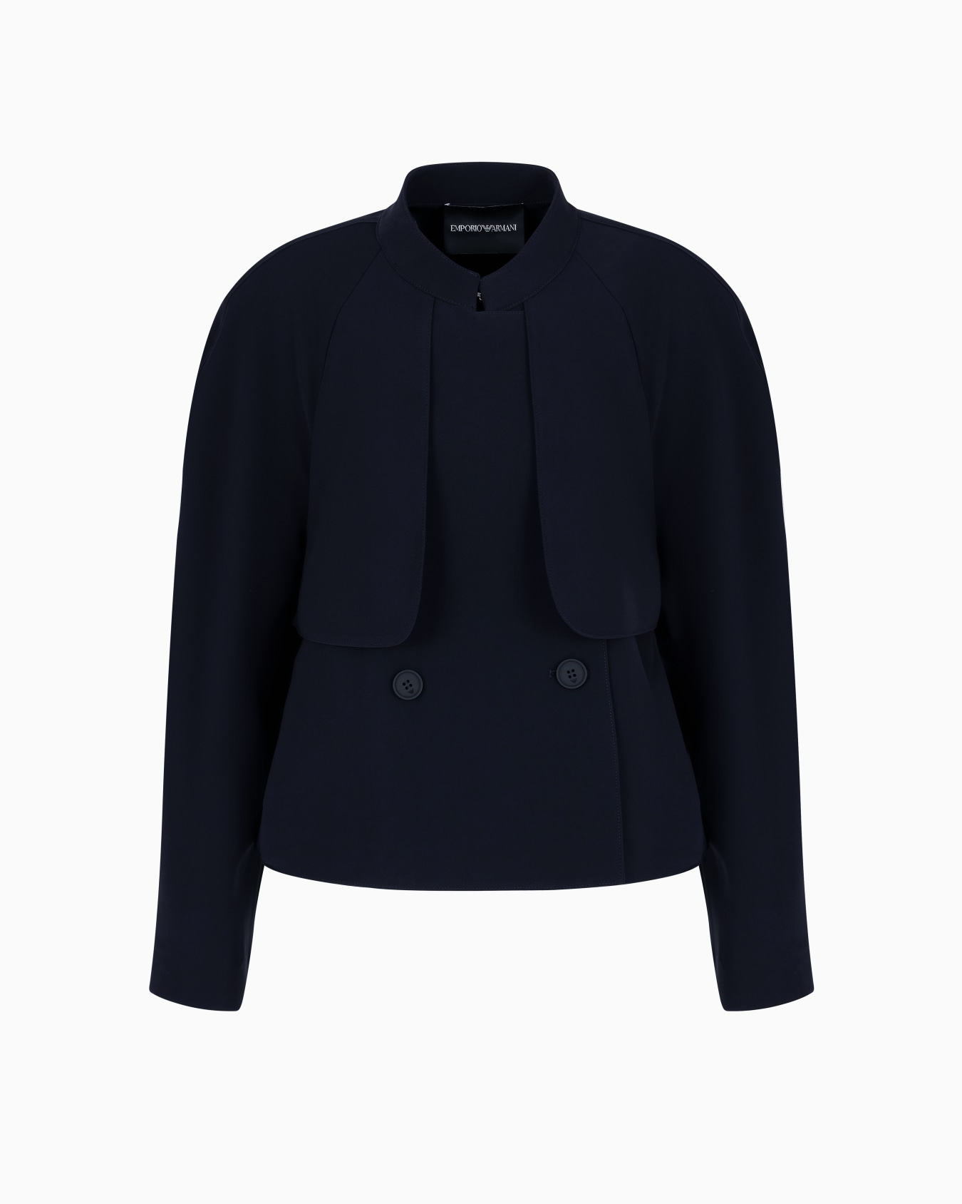 Double-breasted jacket in technical cady with a guru collar Slide 0