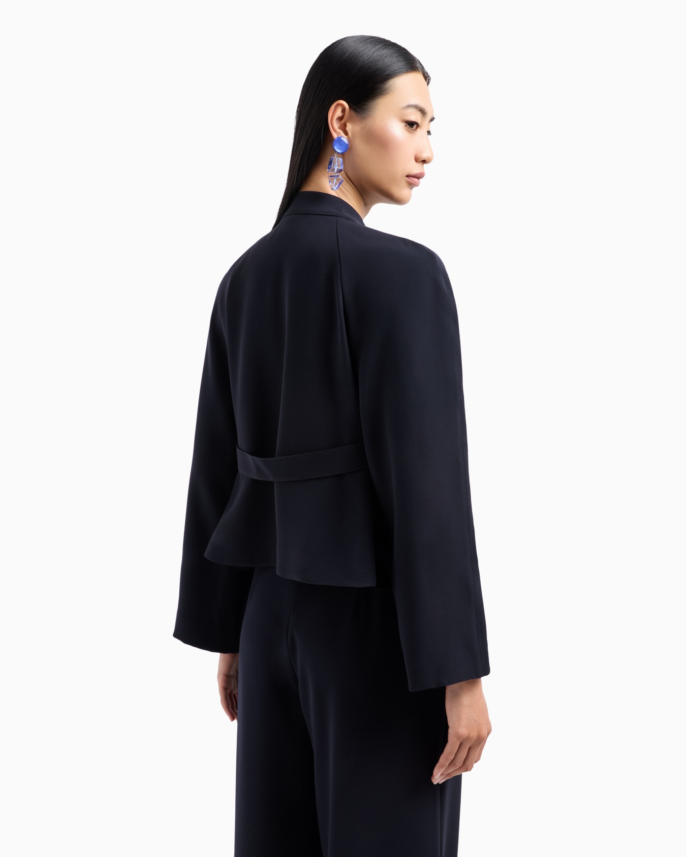 Double-breasted jacket in technical cady with a guru collar Slide 2