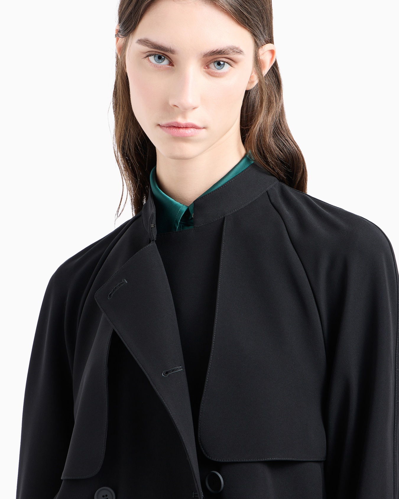 Double-breasted jacket in technical cady with a guru collar Slide 5