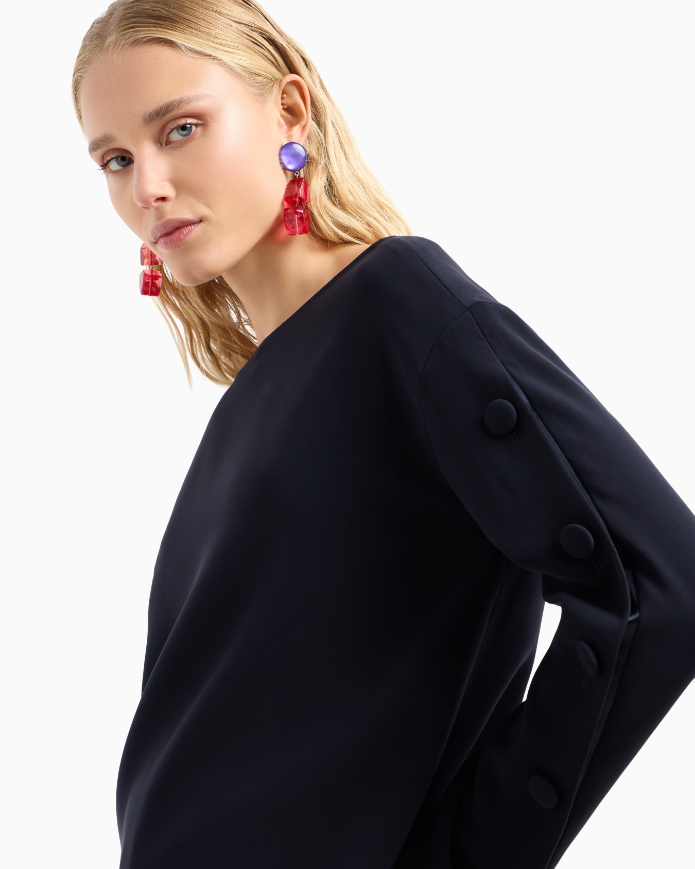 Technical cady blouse with buttons on the sleeve Slide 4