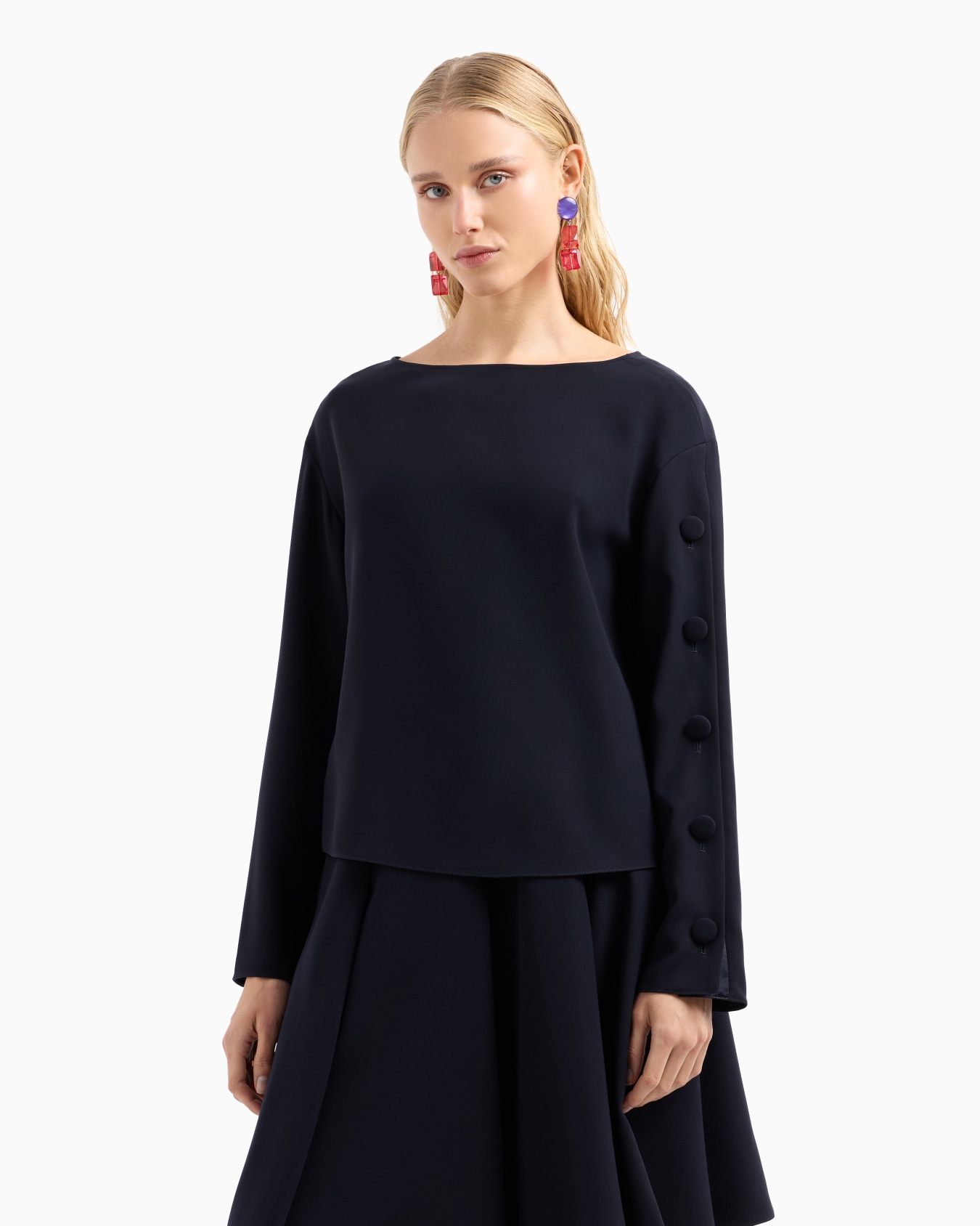 Technical cady blouse with buttons on the sleeve Slide 1