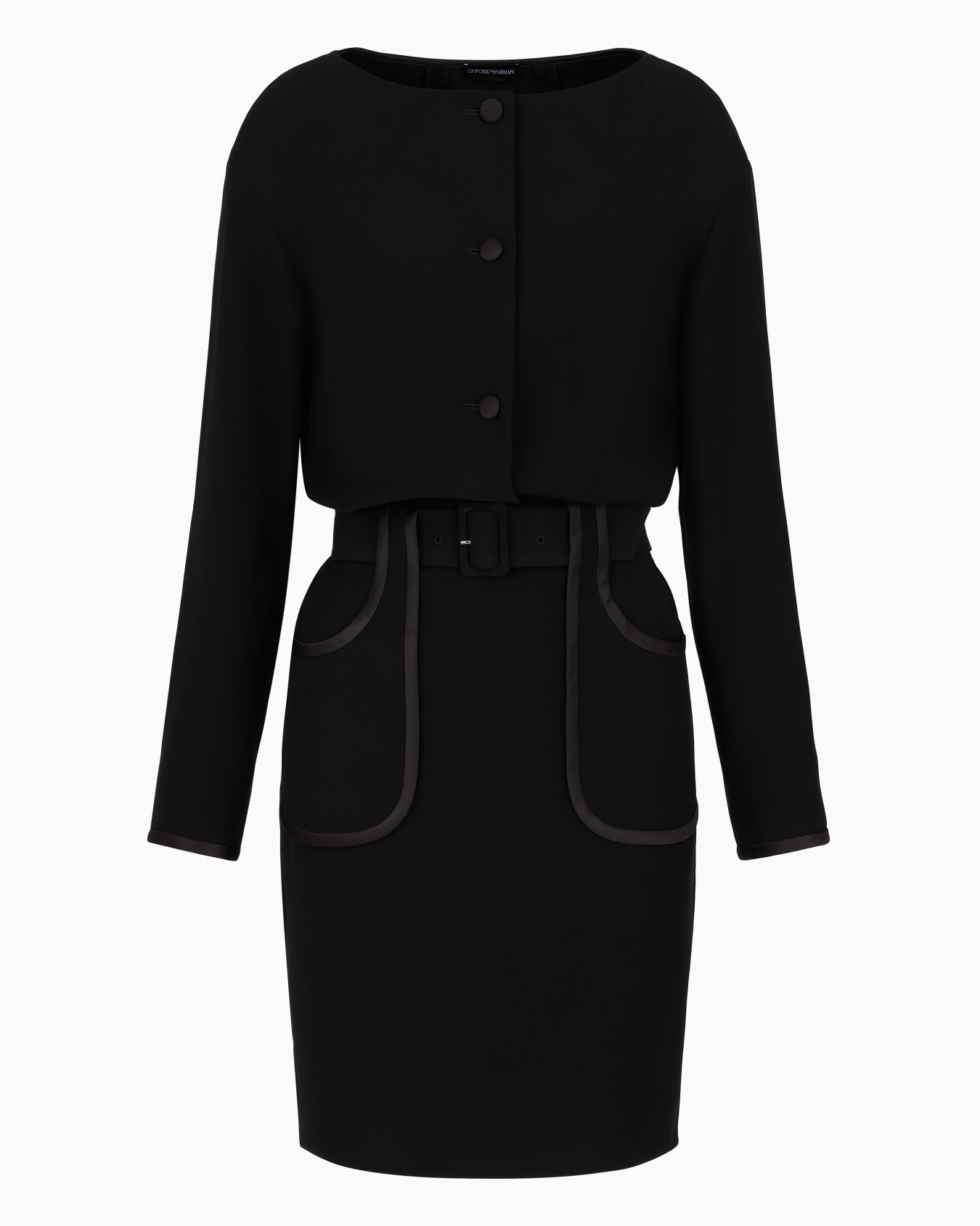Tech cady dress with boat neckline and belt Slide 0