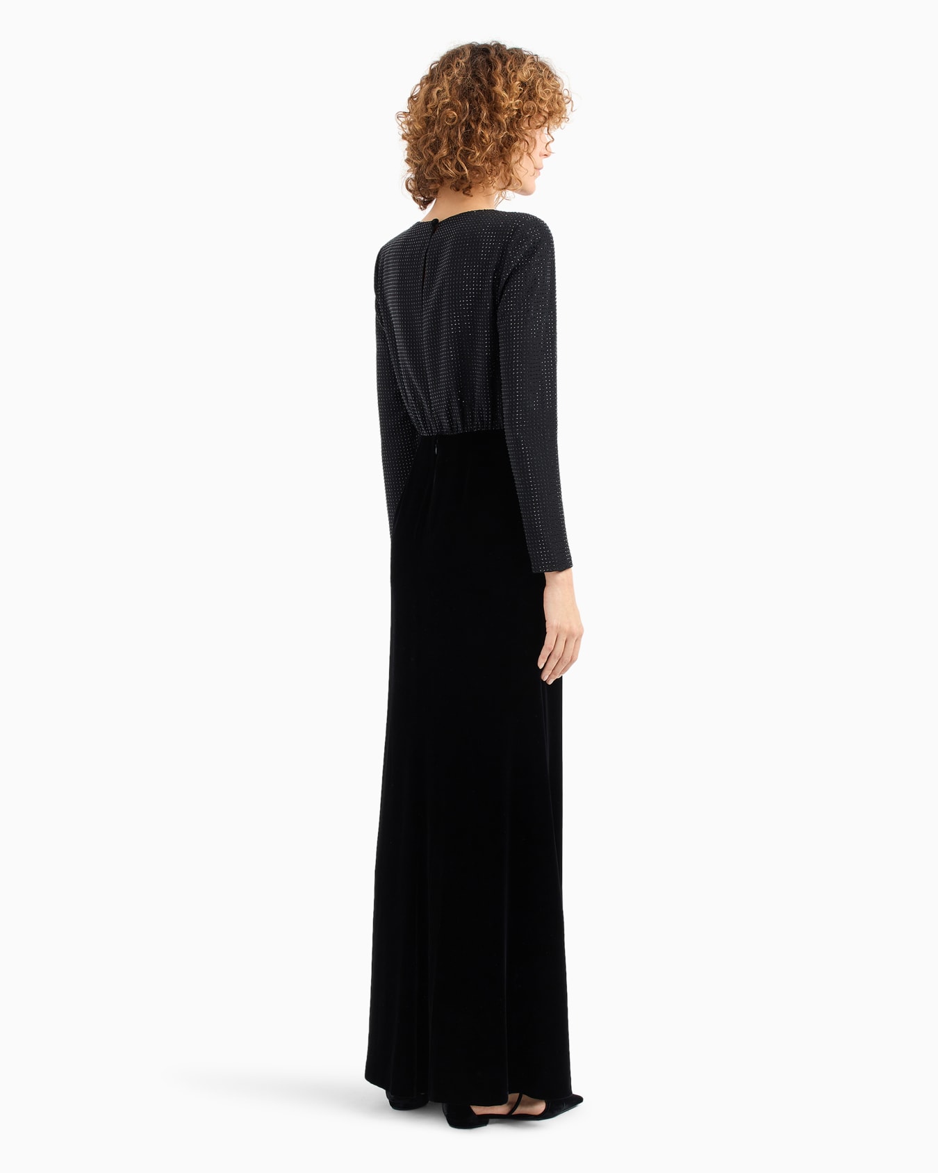 Long dress in cady with rhinestones and velvet Slide 2