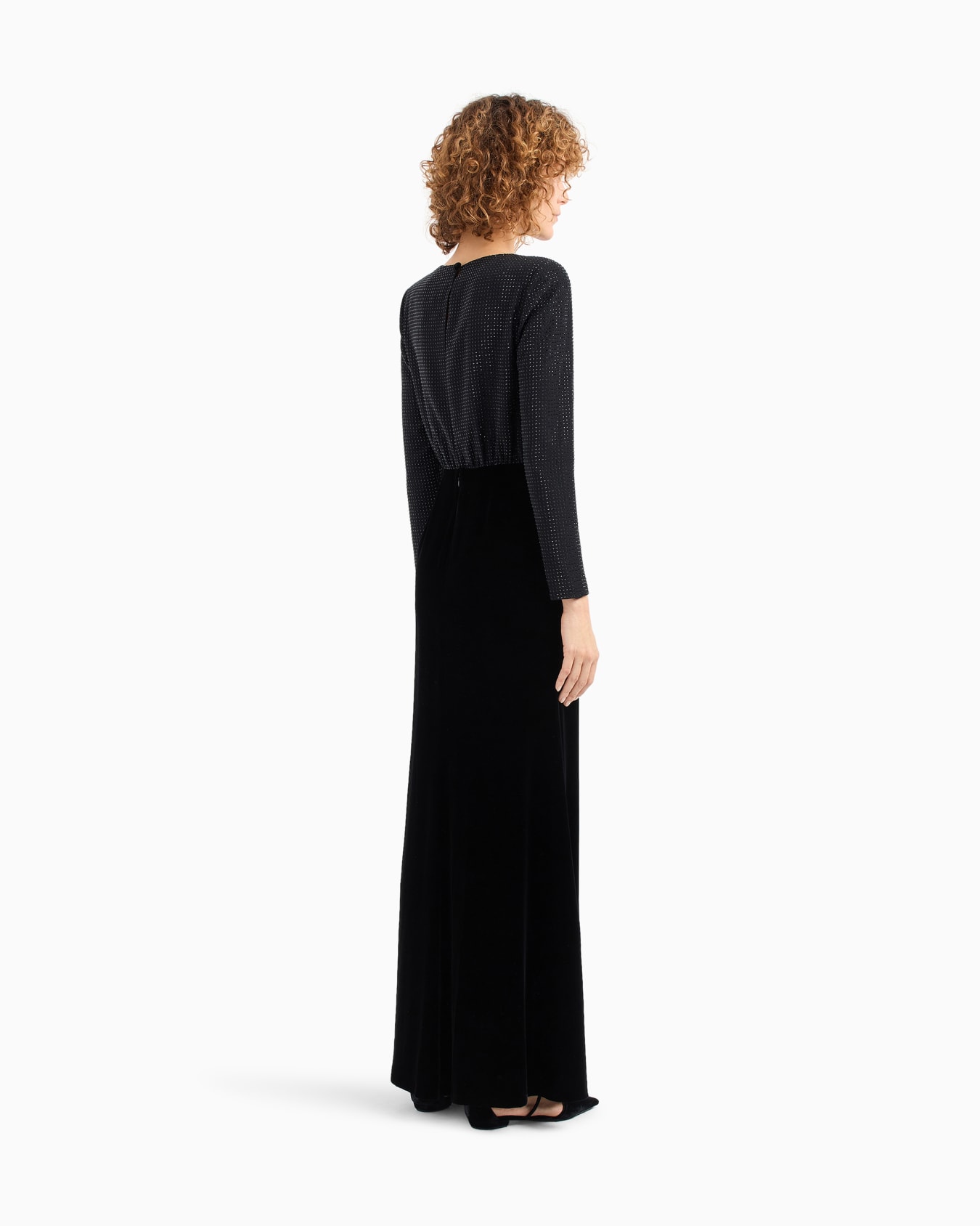 Long dress in cady with rhinestones and velvet Slide 3