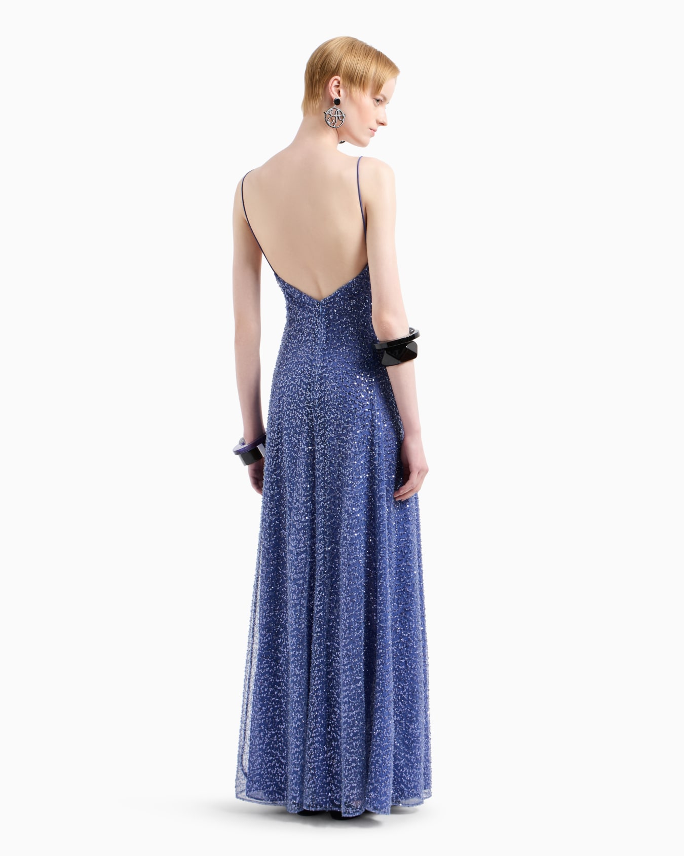 Long tulle dress with all-over micro-sequin and jet embroidery Slide 2