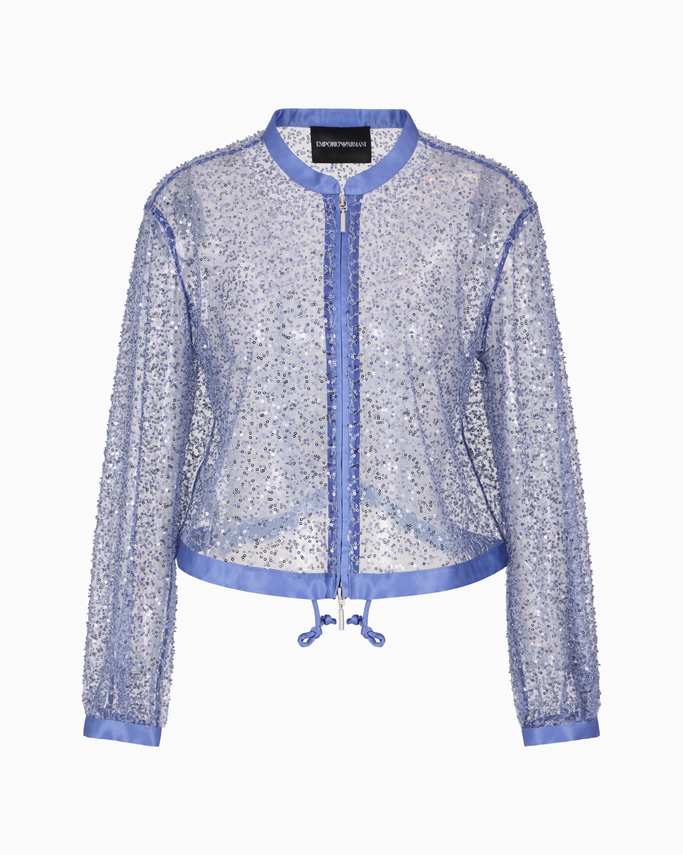 Zipped bolero in tulle with all-over micro-sequin and jet embroidery Slide 0