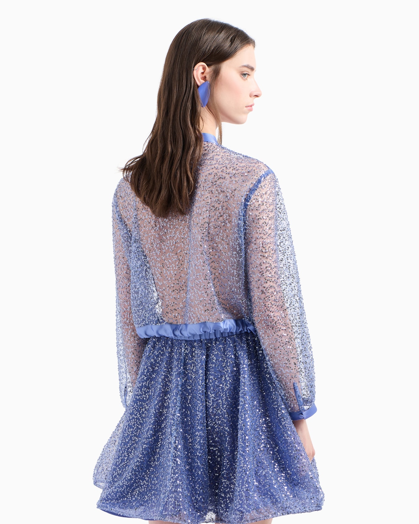 Zipped bolero in tulle with all-over micro-sequin and jet embroidery Slide 3