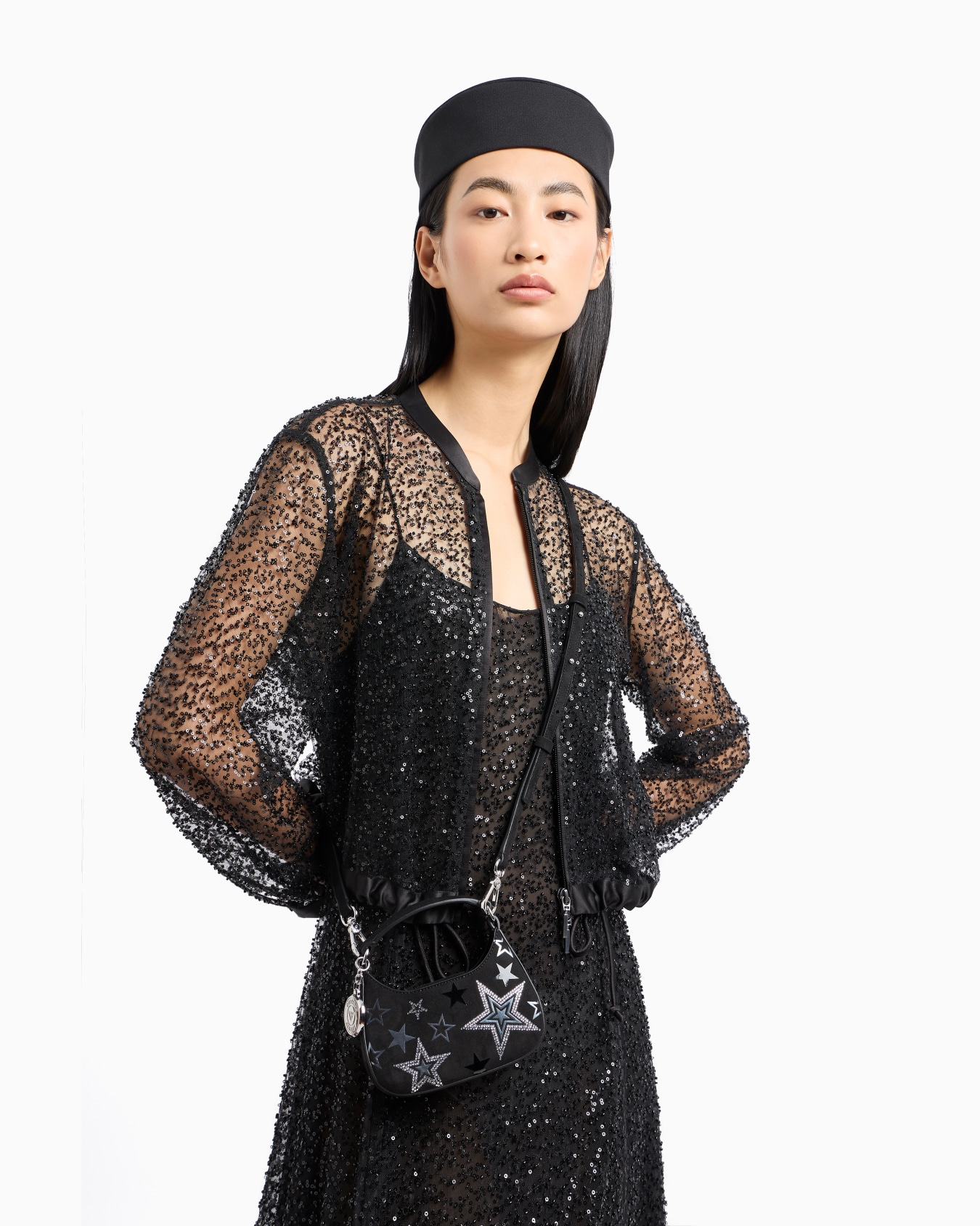 Zipped bolero in tulle with all-over micro-sequin and jet embroidery Slide 5