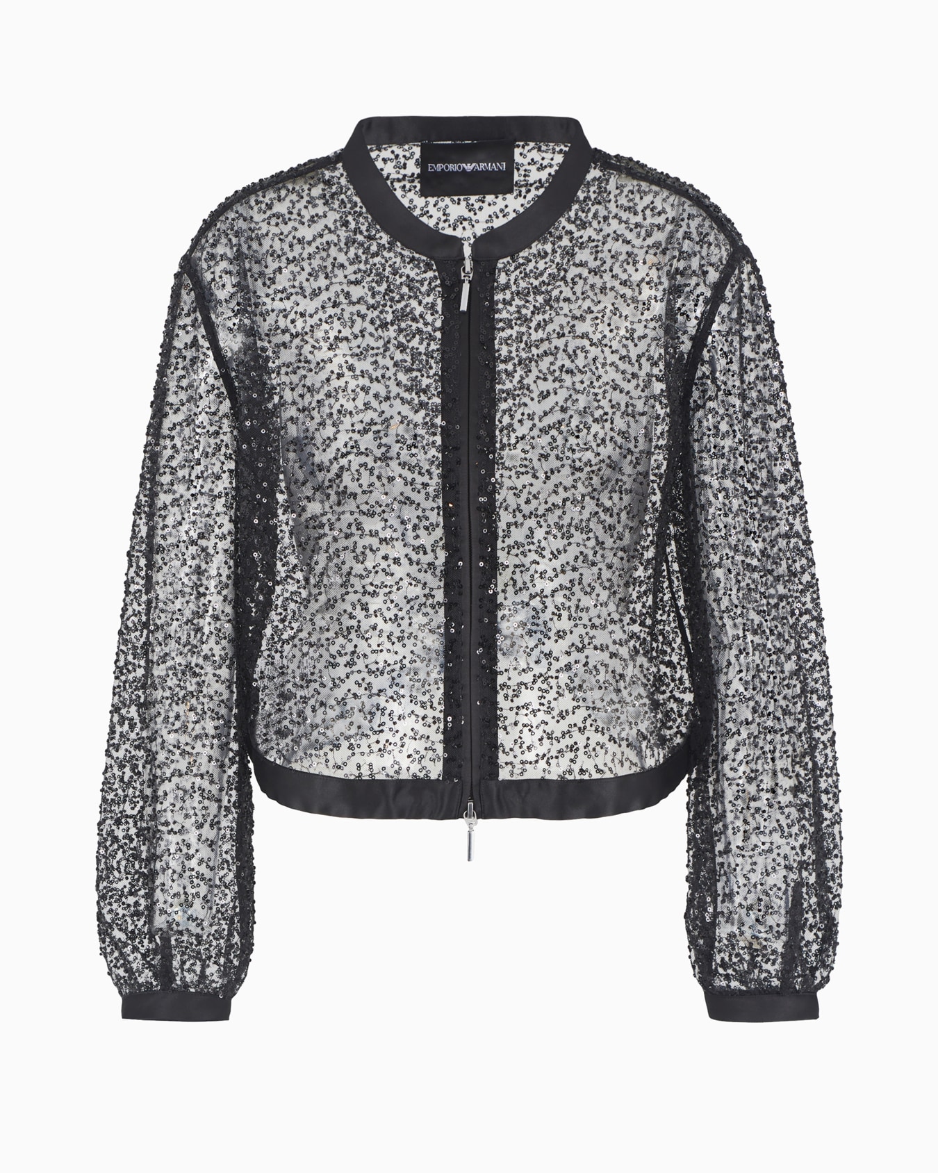 Zipped bolero in tulle with all-over micro-sequin and jet embroidery Slide 0