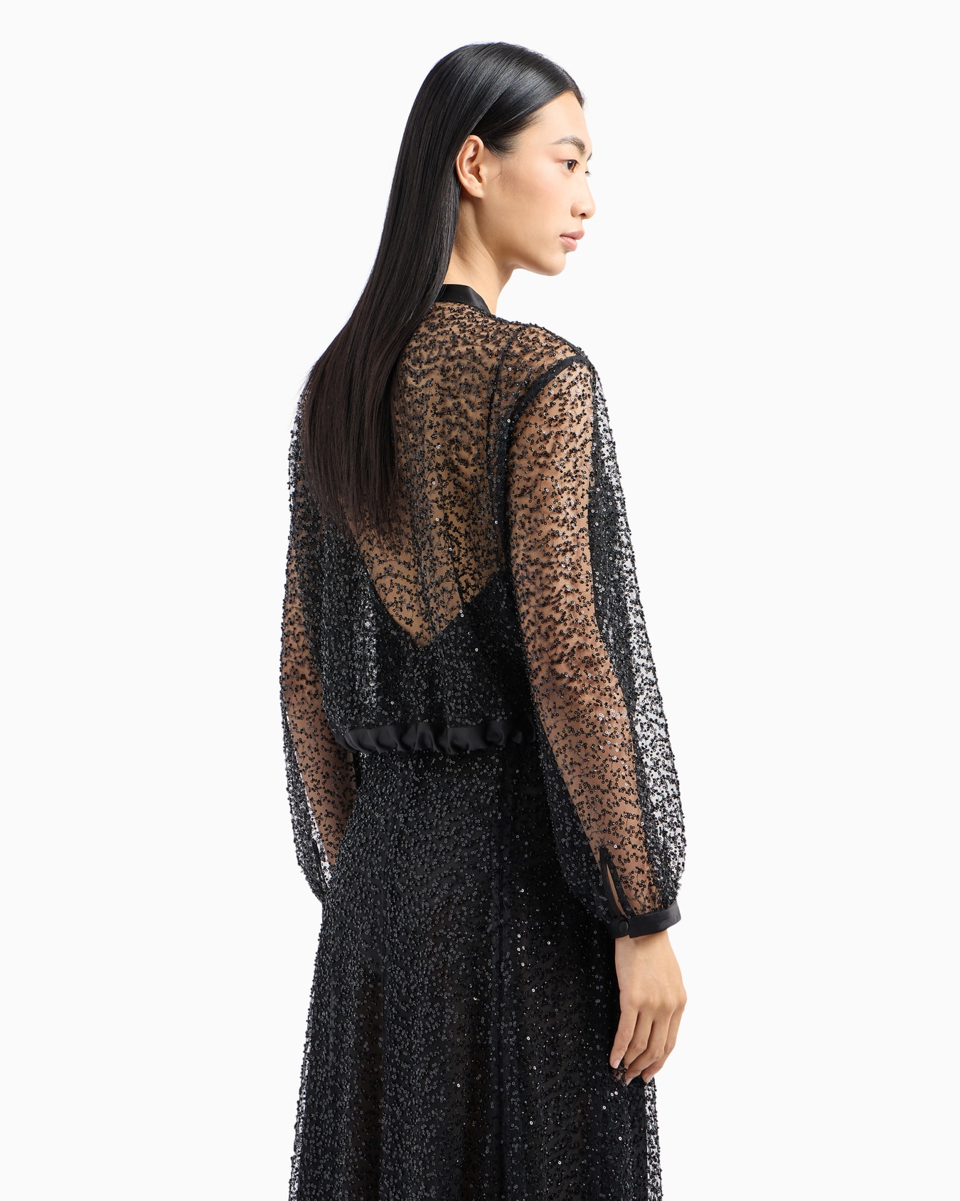 Zipped bolero in tulle with all-over micro-sequin and jet embroidery Slide 2
