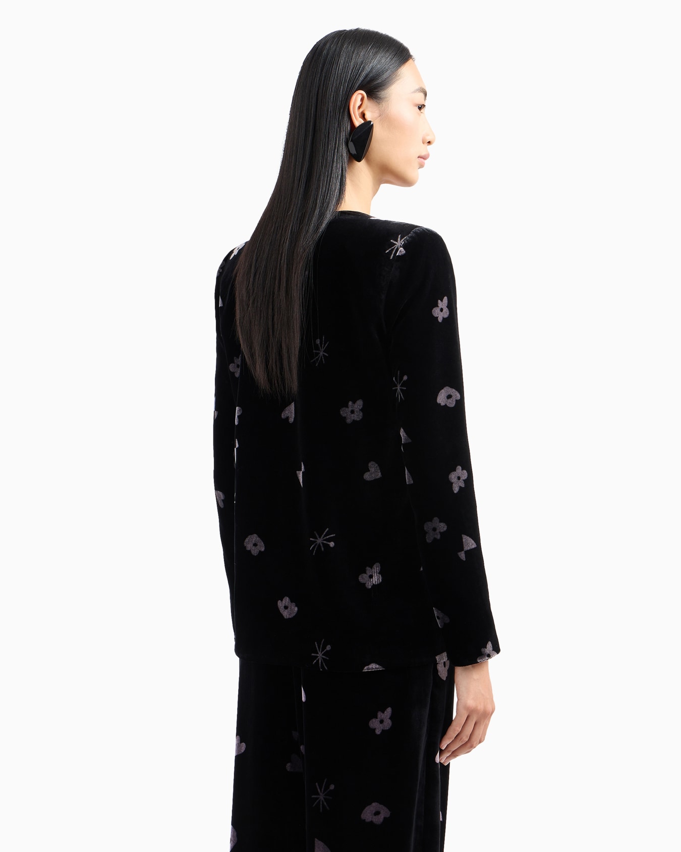 Jacket with side closure, made of jacquard velvet with fancy symbols Slide 3