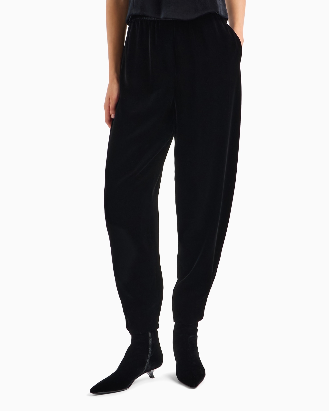 Liquid-velvet elasticated-waist trousers with an oval leg Slide 1
