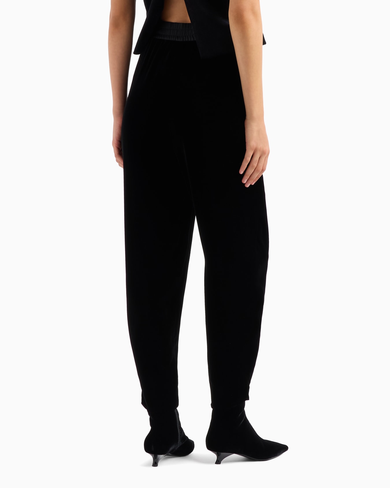 Liquid-velvet elasticated-waist trousers with an oval leg Slide 2
