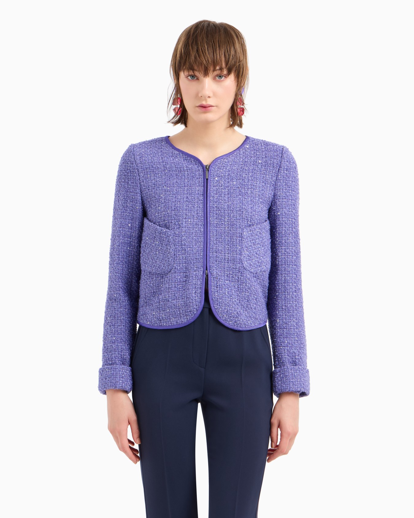 Lurex tweed zip-up jacket with micro sequins Slide 1