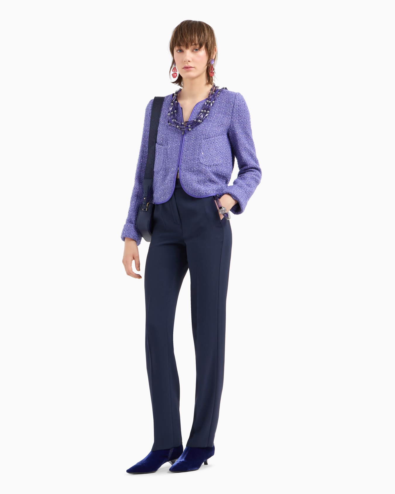 Lurex tweed zip-up jacket with micro sequins Slide 3