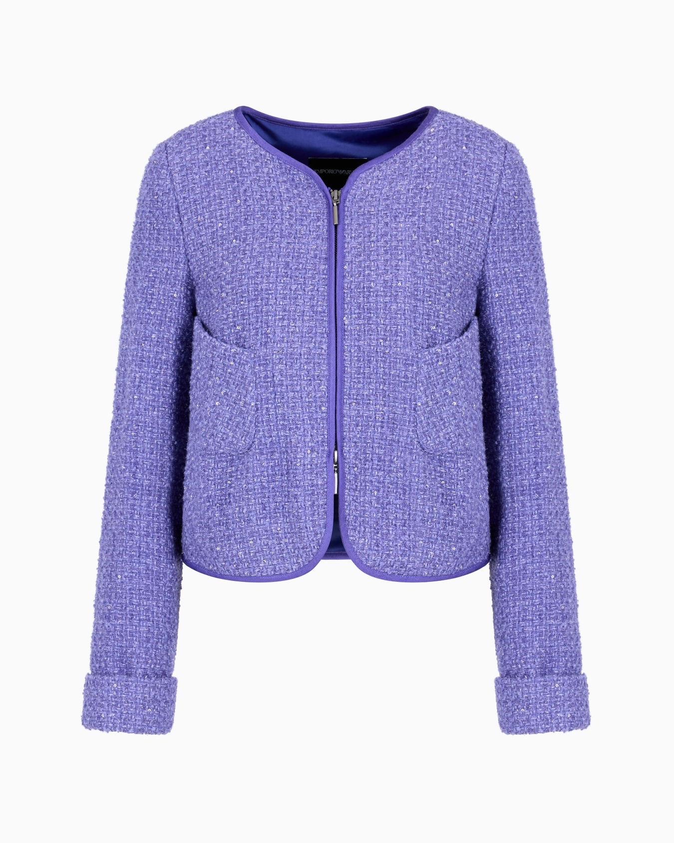 Lurex tweed zip-up jacket with micro sequins Slide 0