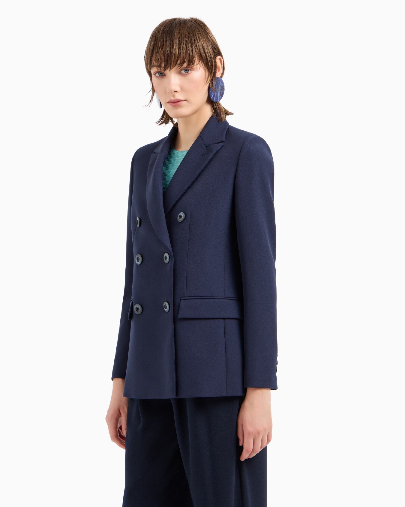 Double-breasted jacket in stretch technical sablé Slide 1