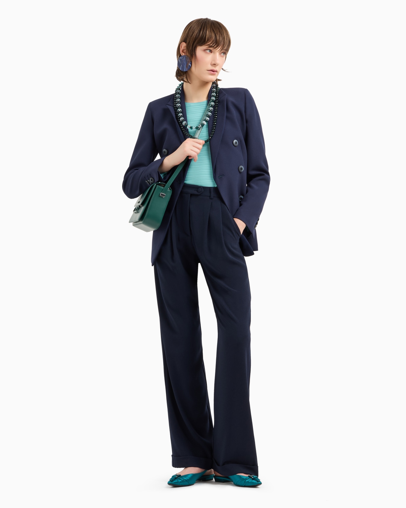 Double-breasted jacket in stretch technical sablé Slide 3