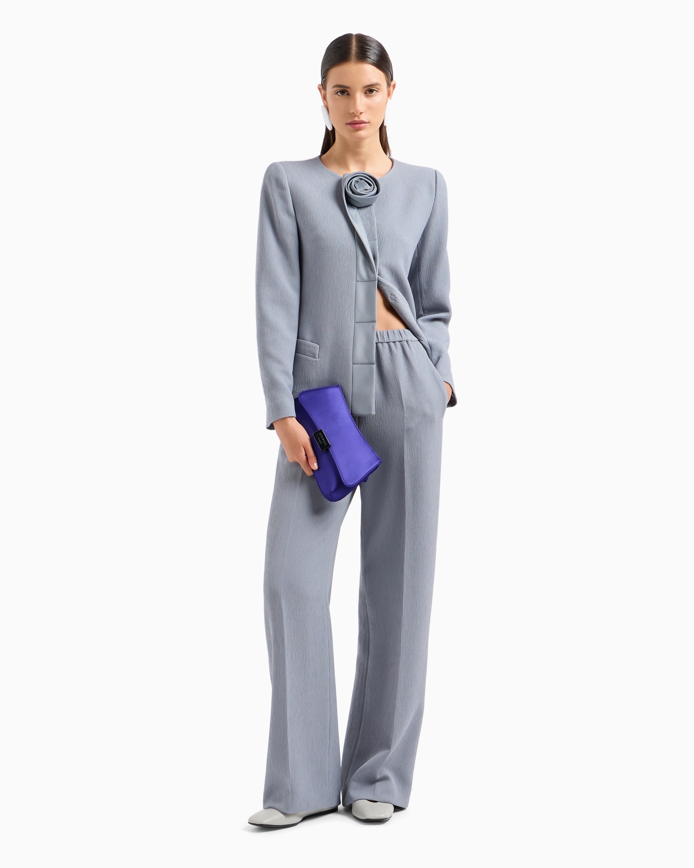 Stretch technical fabric jacket with ribs and satin rose detail Slide 3
