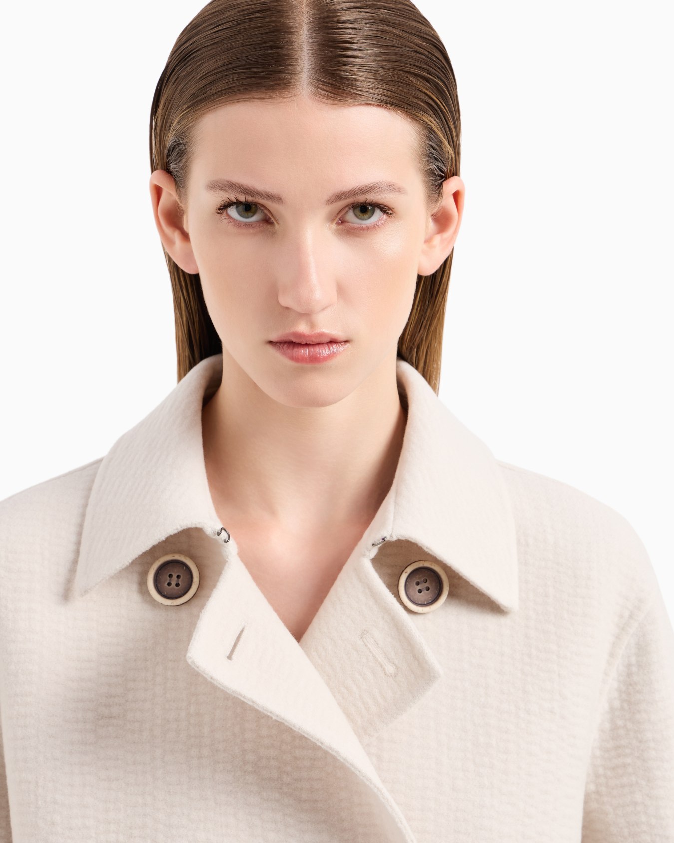 Double-breasted coat with tulip hem in a virgin wool blend with a textured finish Slide 4