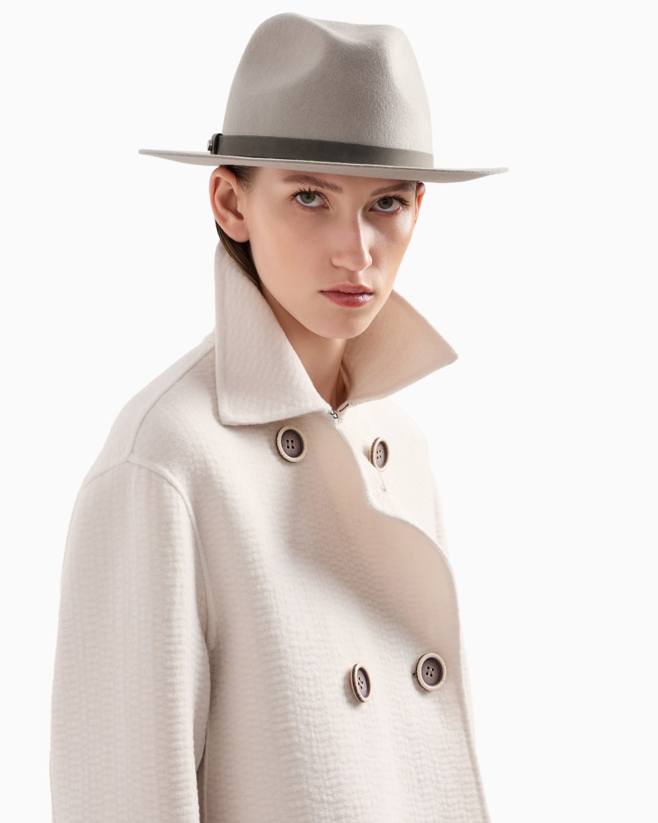 Double-breasted coat with tulip hem in a virgin wool blend with a textured finish Slide 5