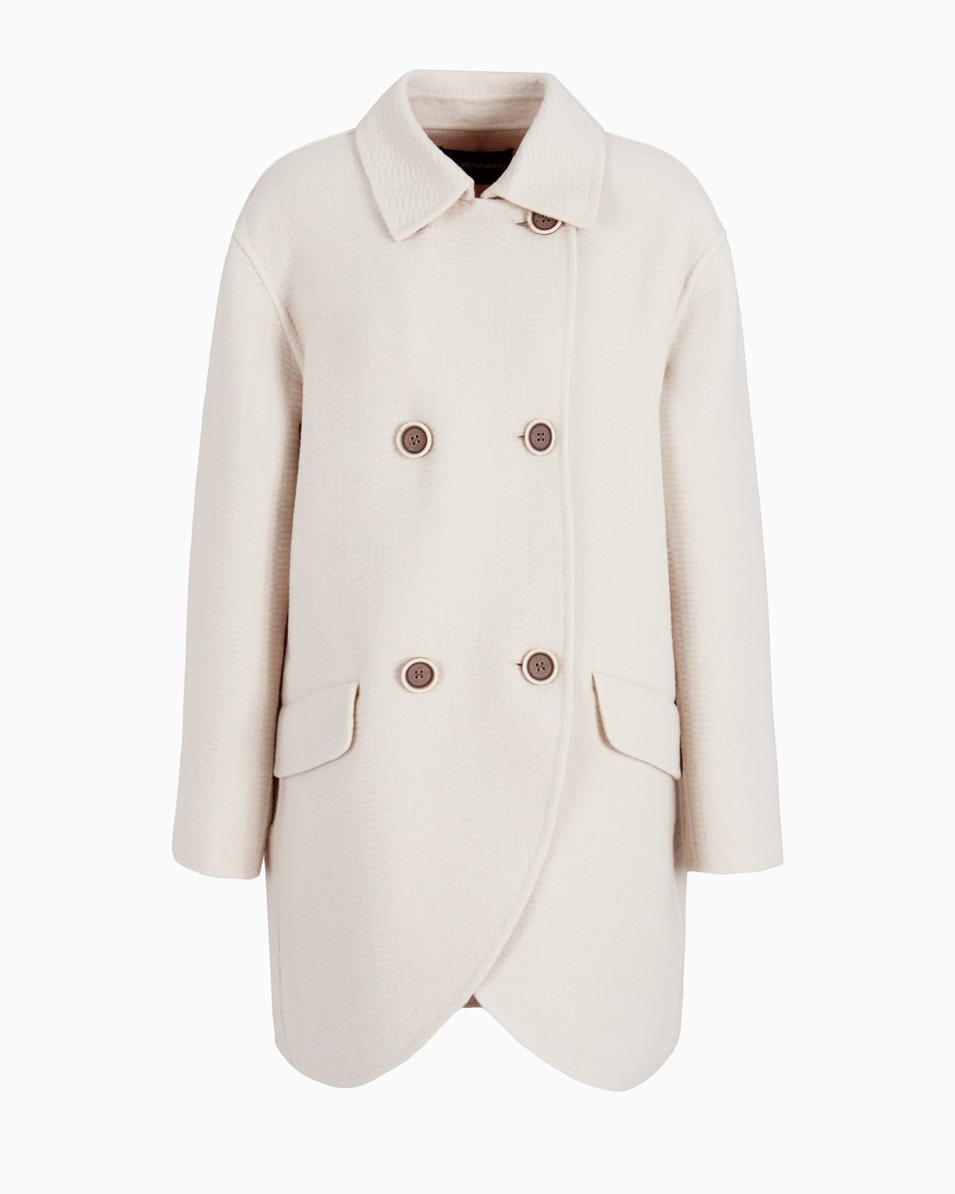 Double-breasted coat with tulip hem in a virgin wool blend with a textured finish Slide 0