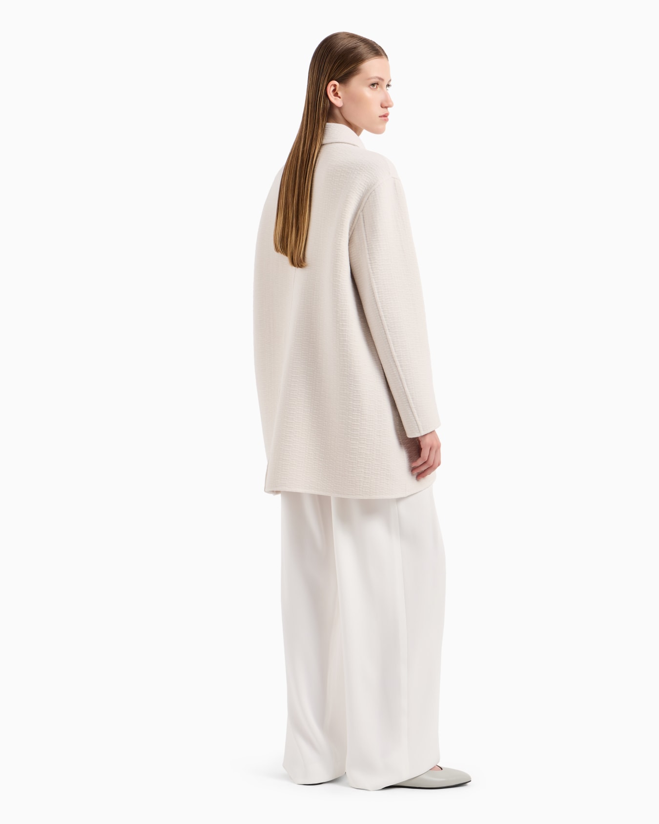 Double-breasted coat with tulip hem in a virgin wool blend with a textured finish Slide 2