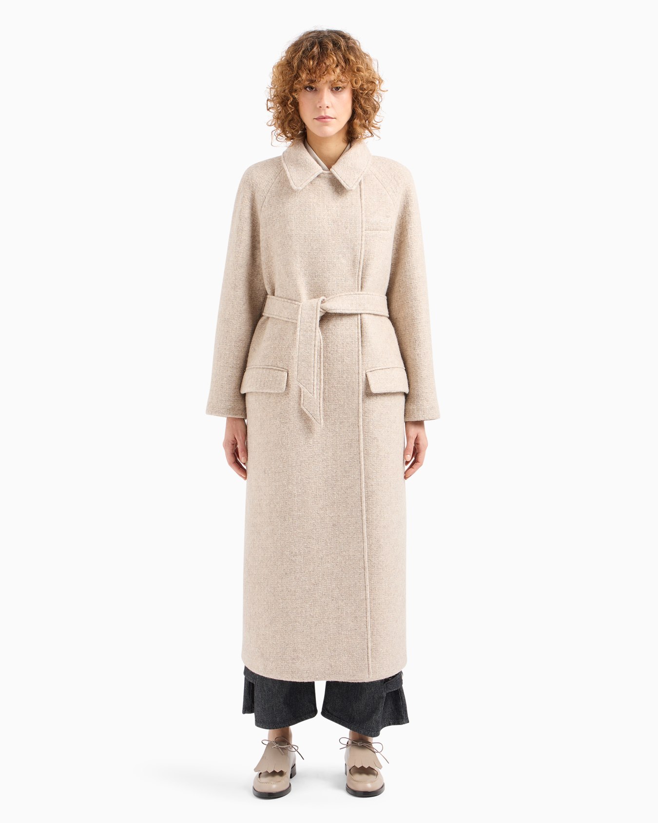 Manteau croisé long en tissu de laine mélangée chiné Icon Diapositive 2