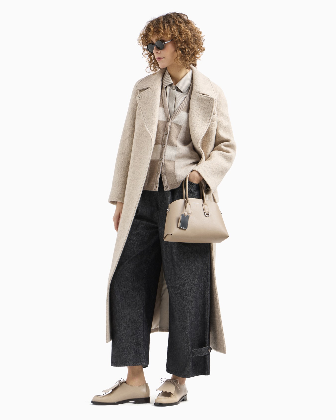 Manteau croisé long en tissu de laine mélangée chiné Icon Diapositive 4