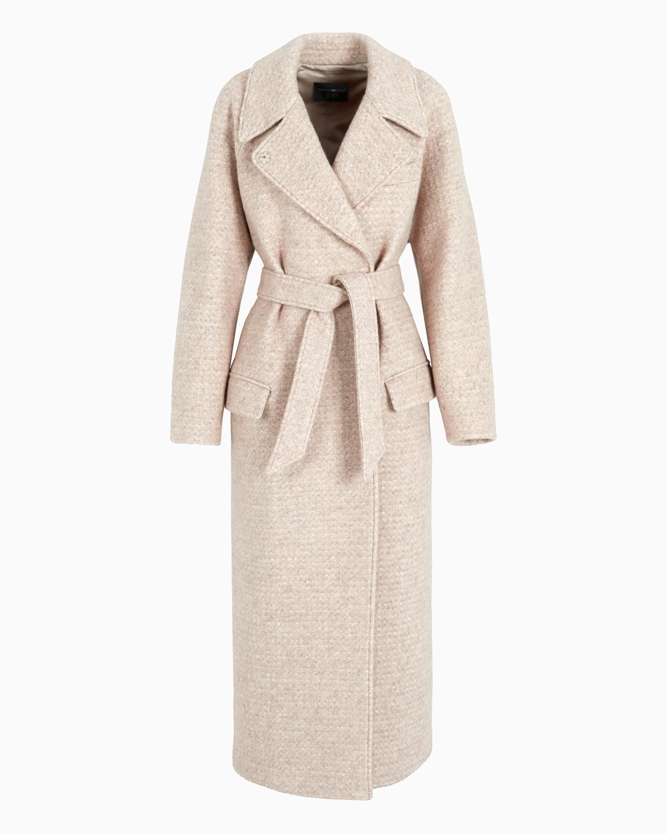Manteau croisé long en tissu de laine mélangée chiné Icon Diapositive 0