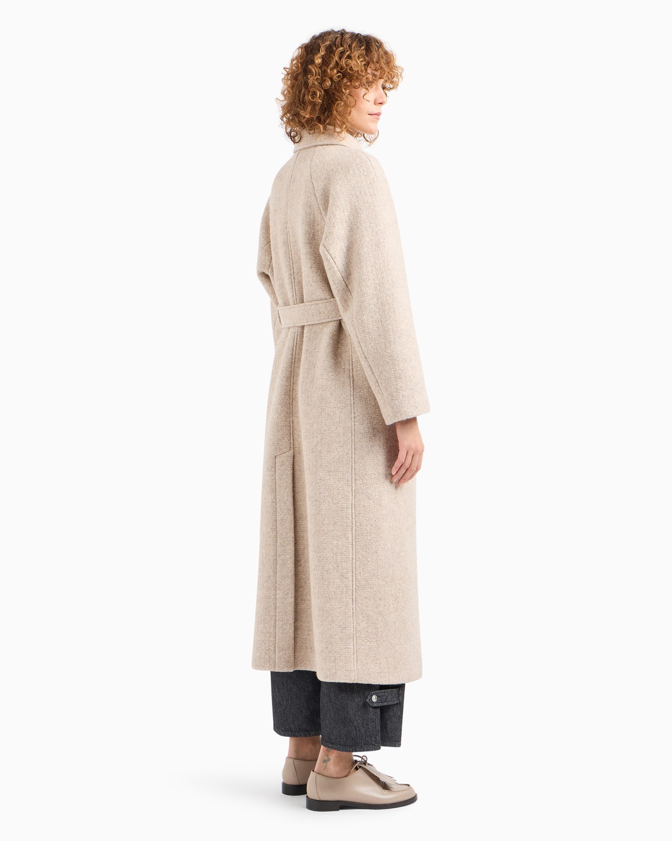 Manteau croisé long en tissu de laine mélangée chiné Icon Diapositive 3