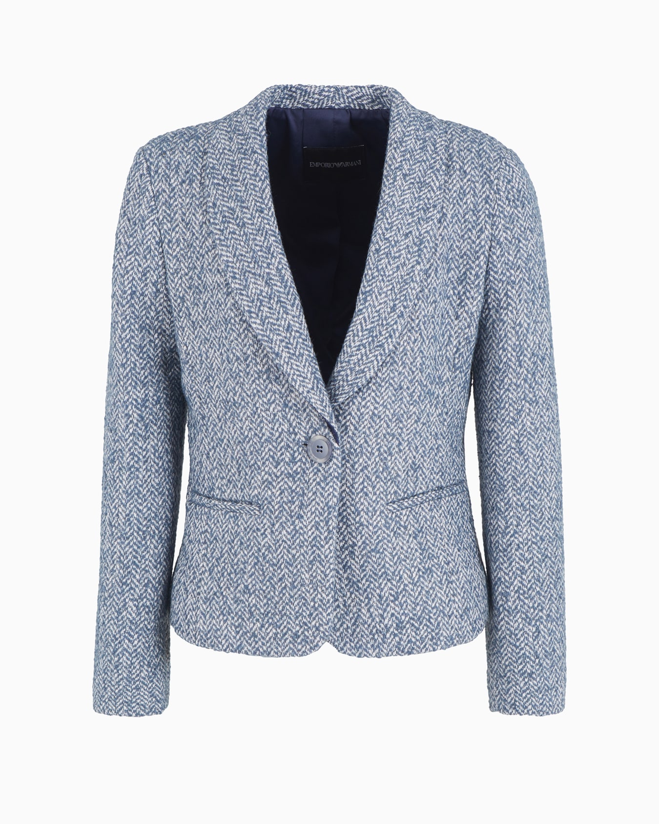 Single-breasted jacket with shawl collar, in chevron-motif lurex tweed Slide 0
