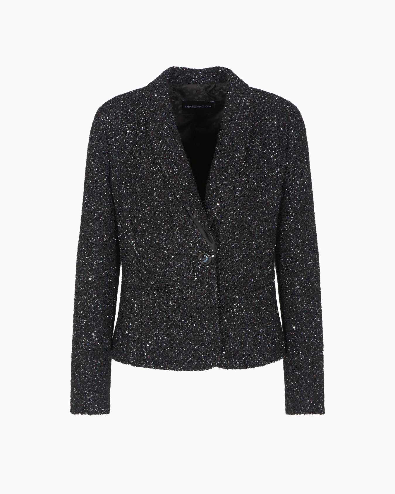 Single-breasted jacket in lurex bouclé fabric with sequins Slide 0