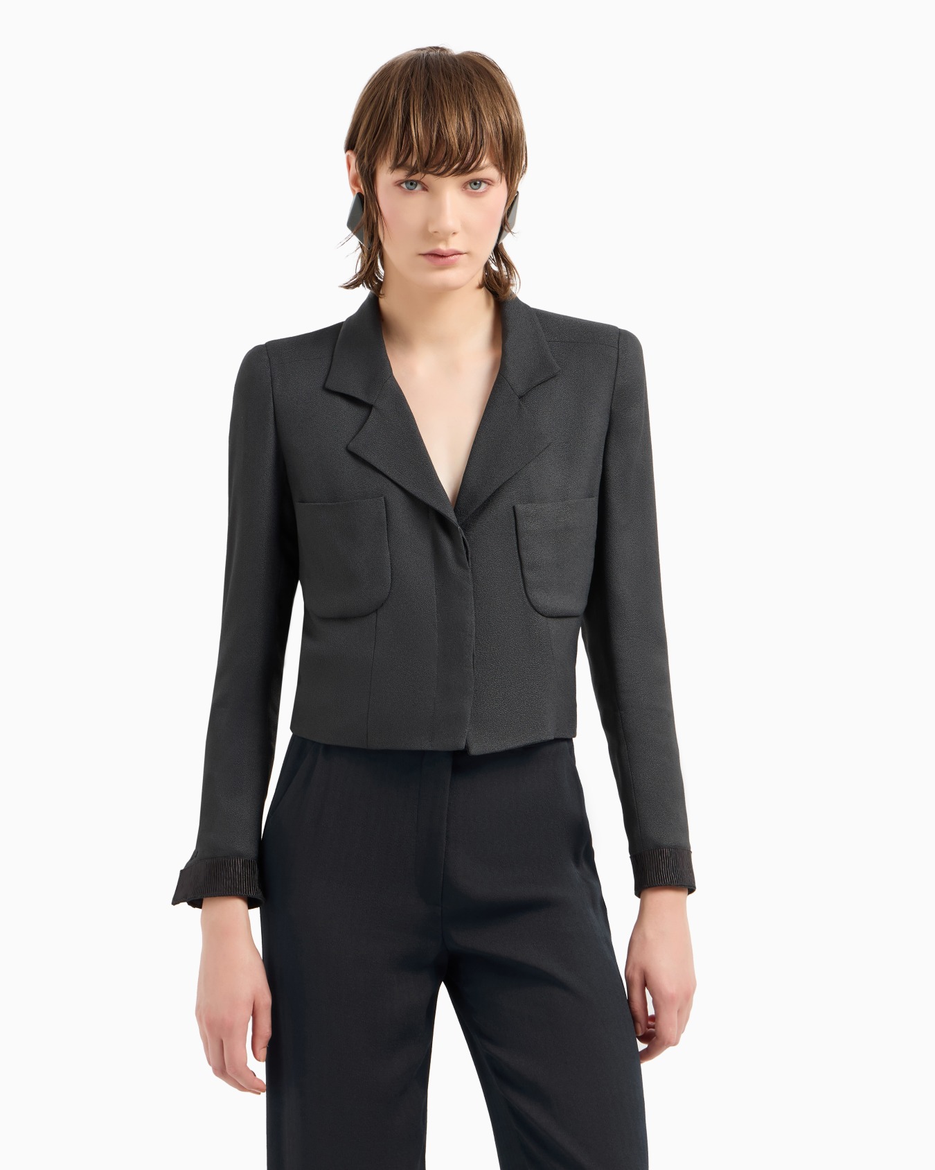 Veste à simple boutonnage en tissu sablé Icon Diapositive 1