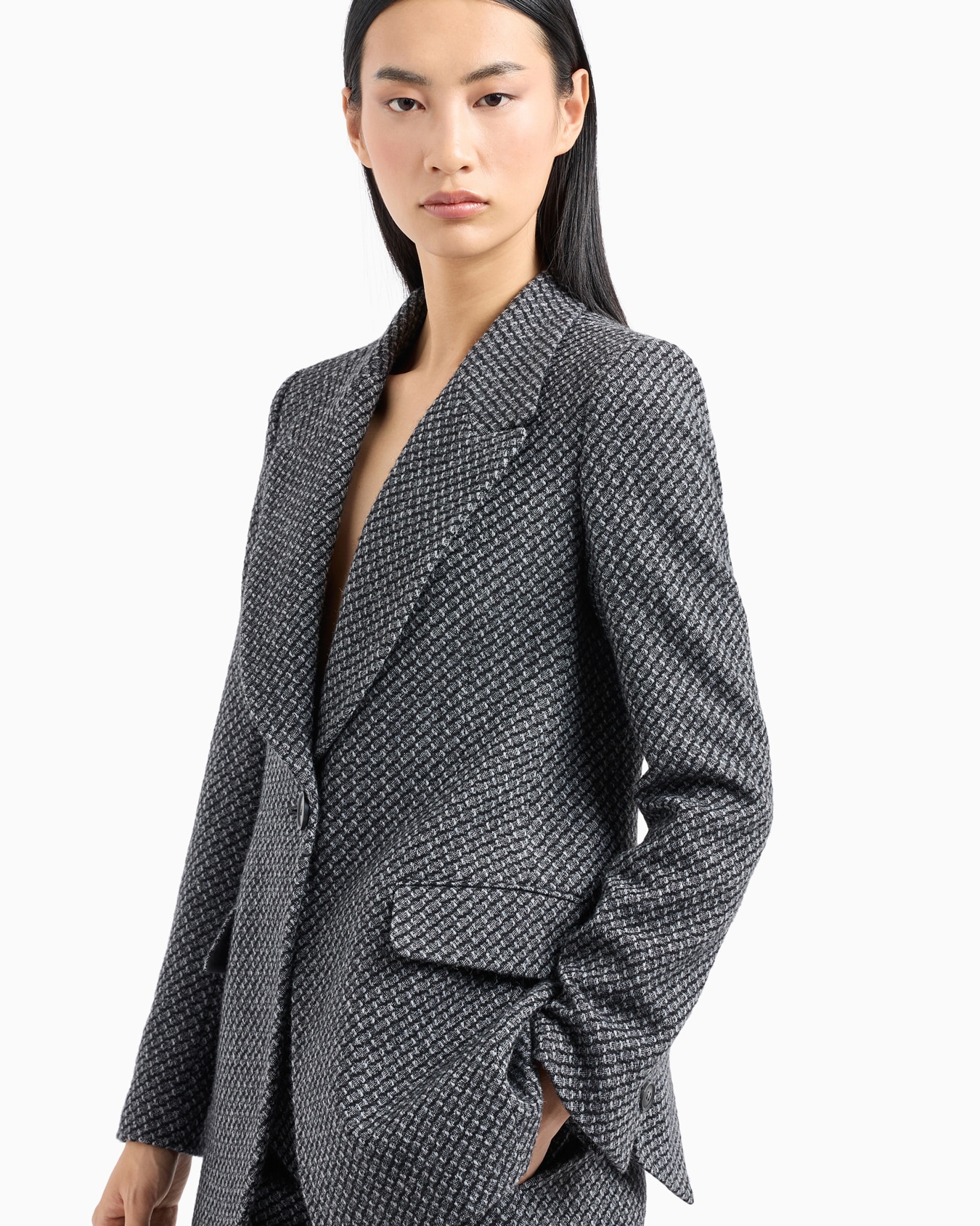 Single-breasted jacket in a mélange wool-blend knit with a textured pattern Slide 5
