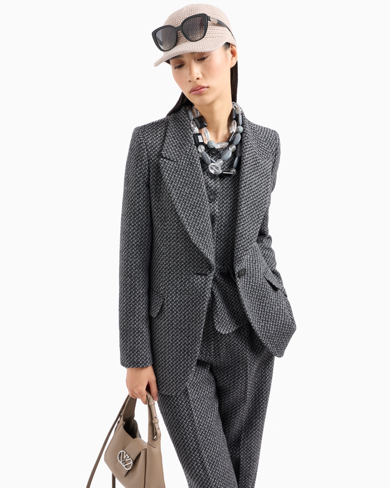 Single-breasted jacket in a mélange wool-blend knit with a textured pattern Slide 6