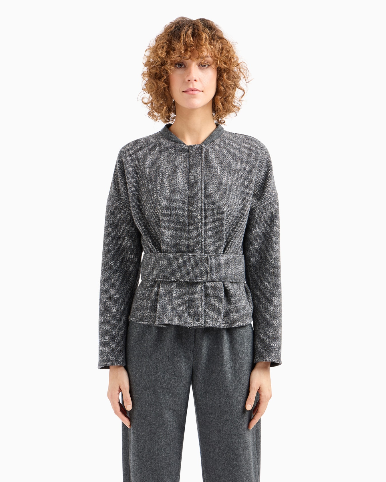 Veste en natté de laine mélangée avec ceinture Icon Diapositive 2