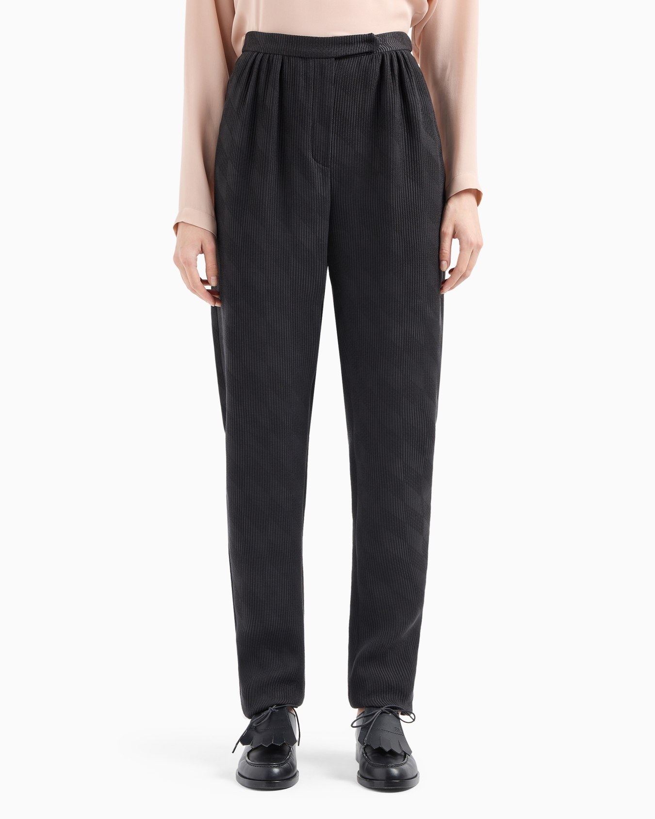 Pantalones de pernera ovalada con pinzas de tejido canneté con elaboración en tejido jacquard Icon Diapositiva 2