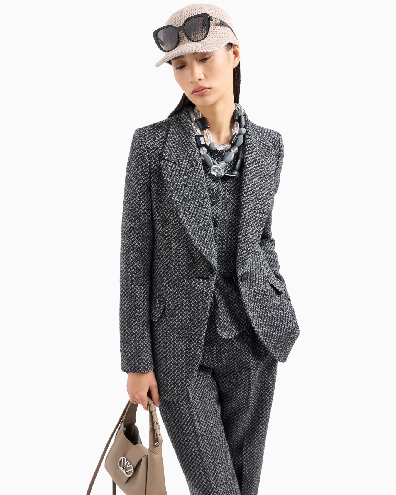 Pantalon en maille de laine mélangée chiné avec motif texturé Diapositive 6
