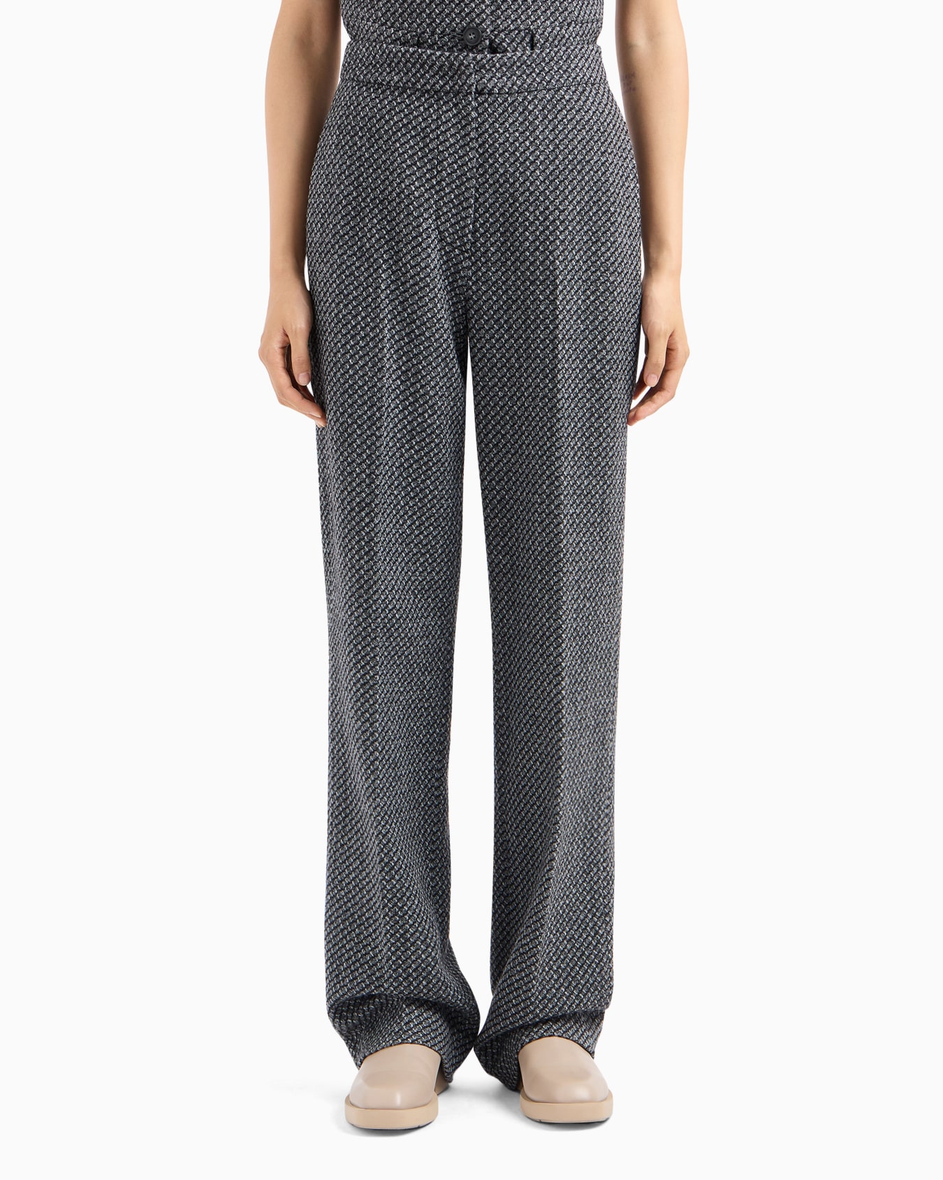 Pantalon en maille de laine mélangée chiné avec motif texturé Diapositive 2