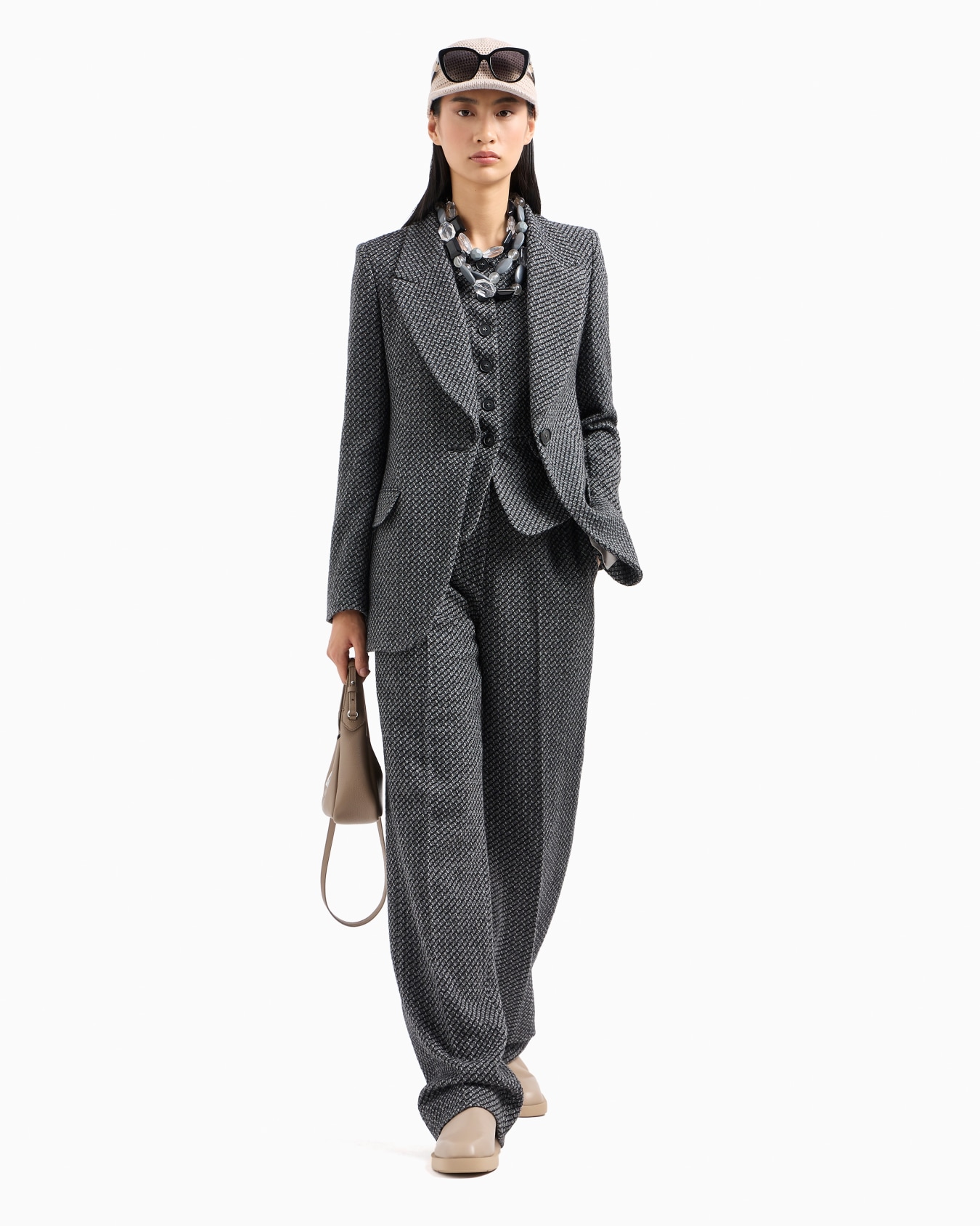 Pantalon en maille de laine mélangée chiné avec motif texturé Diapositive 4