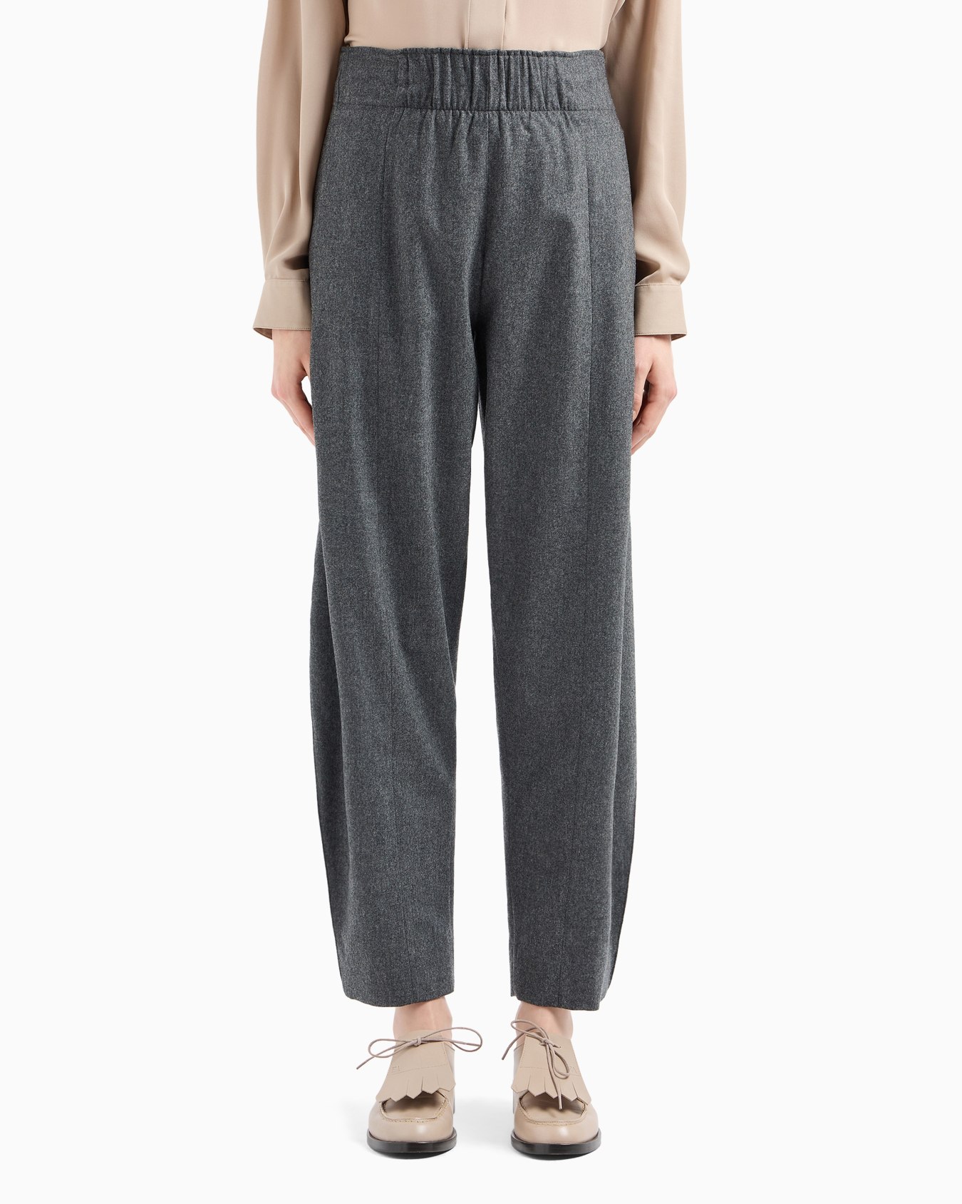 Icon oval-leg trousers in a mélange wool flannel with gathering at the waist Slide 2